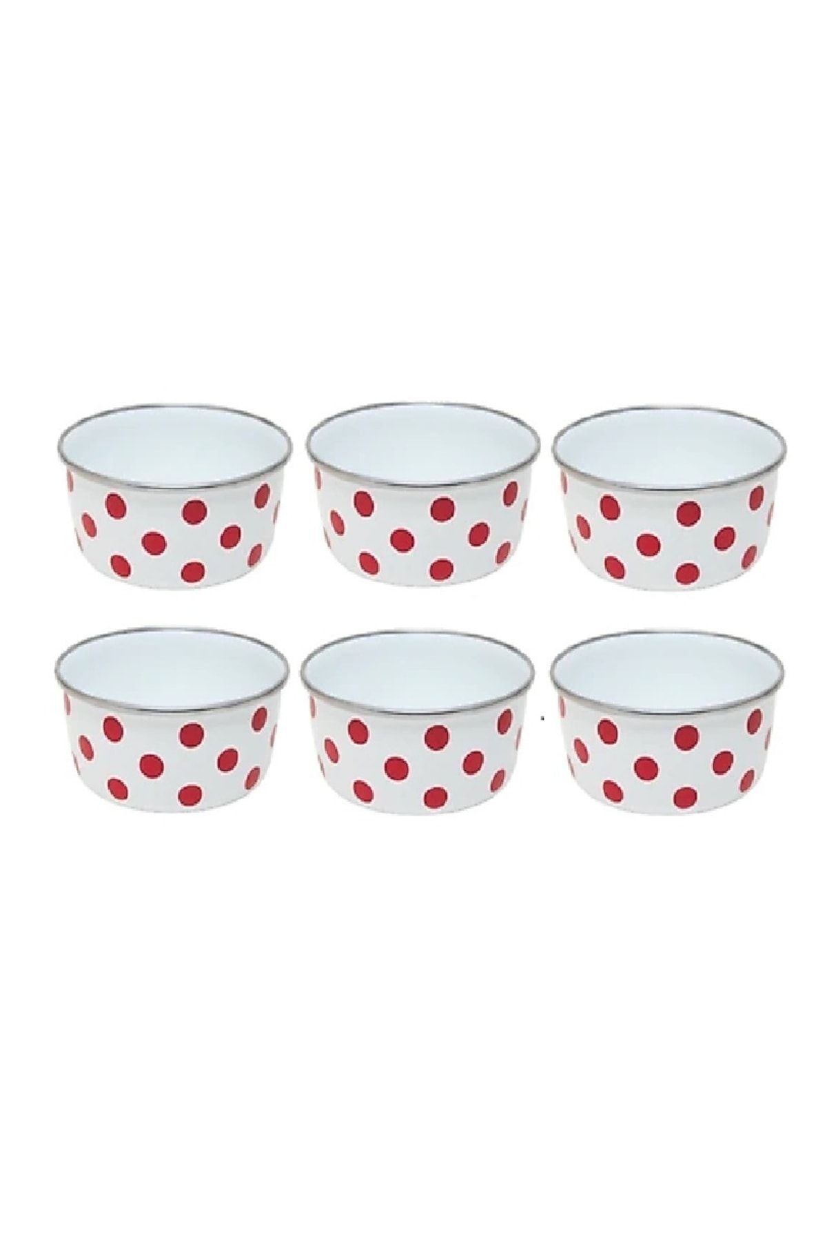 Emaye Kase Seti Kırmızı Desenli Kase Takımı 14cm 6 Adet