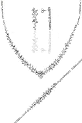 Söğütlü Silver Gümüş Rodyumlu Pırlanta Modeli Su Yolu Gümüş Takım. Sgtl10621