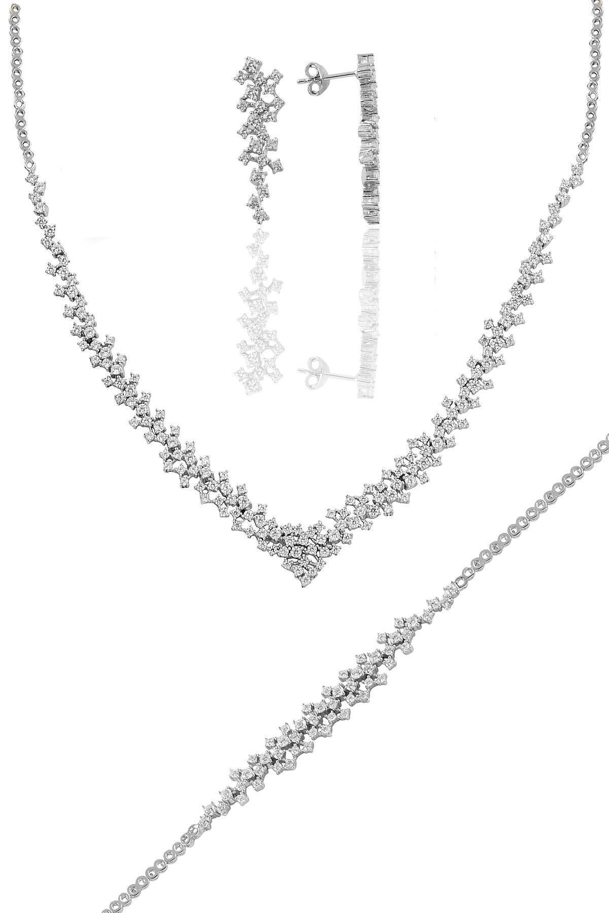 Söğütlü Silver Gümüş Rodyumlu Pırlanta Modeli Su Yolu Gümüş Takım. Sgtl10621