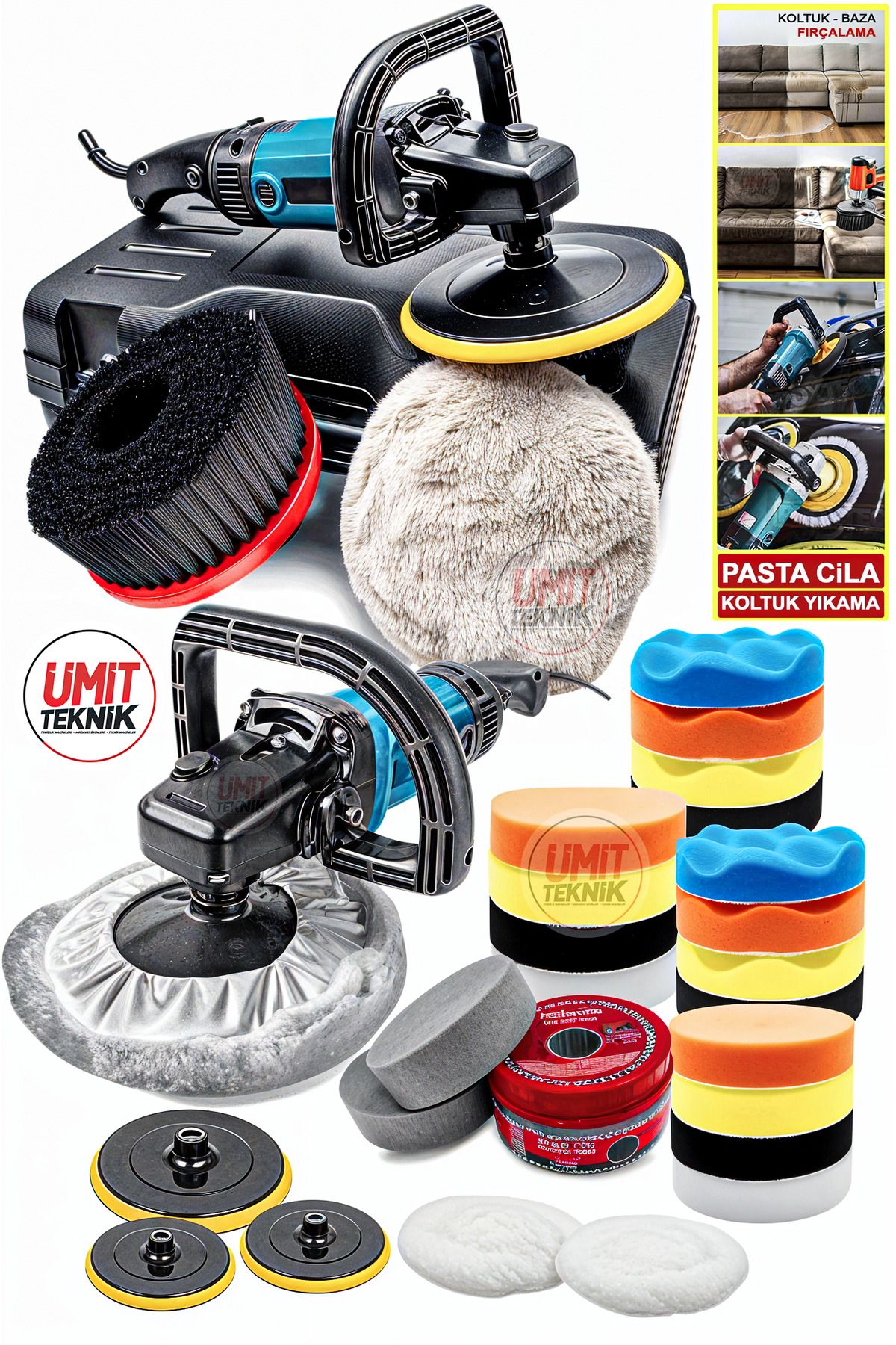 PROXTECH Pro Kalite 30 Parça Full Takım 6 Kademe Ayarlı Polisaj Makinesi Koltuk Yıkama Zımpara Pasta Cila Set