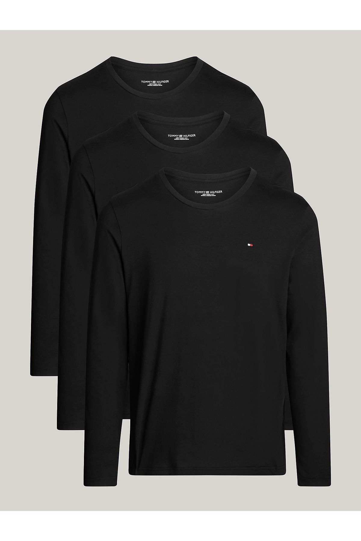 Tommy Hilfiger Men s Black T shirt Long Sleeve Round Neck Daily Use 3 Pack Um0um03378 0si