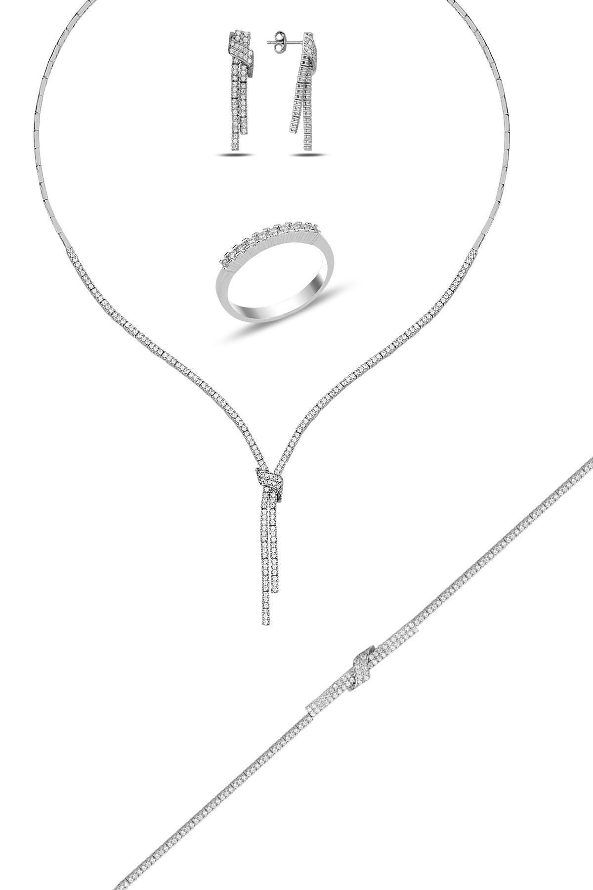 Söğütlü Silver Gümüş Beyaz Altın Rodyumlu Pırlanta Modeli Zirkon Taşlı Su Yolu Gümüş Takım Sgtl11927rodaj