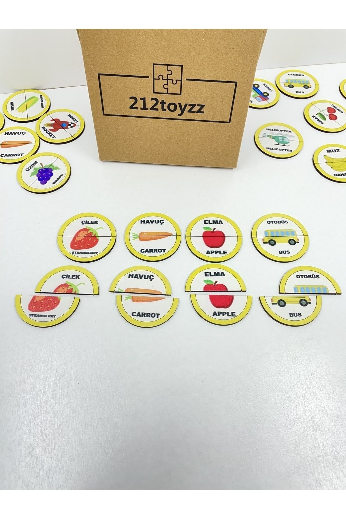 212toyzz Ahşap Iki Parçalı Eşleştirme Oyunu Türkçe ingilizce hayvan Meyve Taşıt eğitici öğretici montessori fotoğrafı 7 (önizleme)