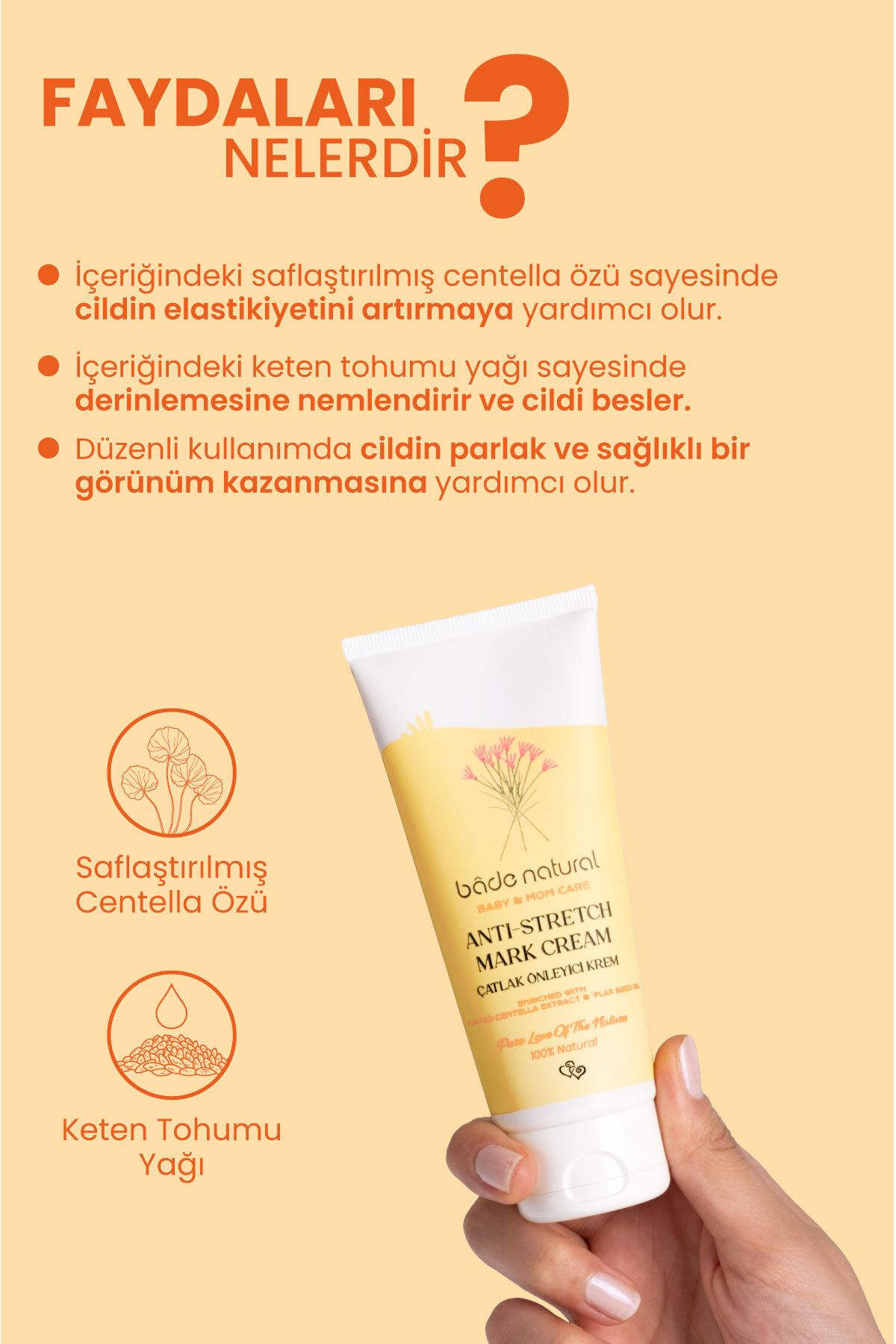 کرم بدن ضد کشش و مرطوب کننده 100% طبیعی 100 میلی لیتر Bade Natural