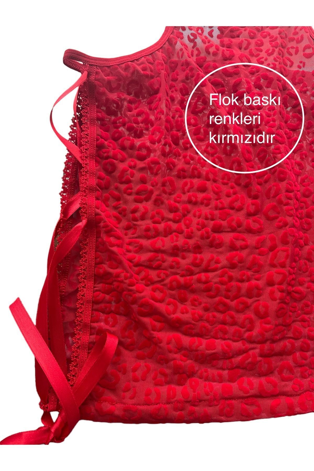randevu Leopar Baskı Yanları Bağlamalı Tül Mini Kurdeleli Elbise görsel 2