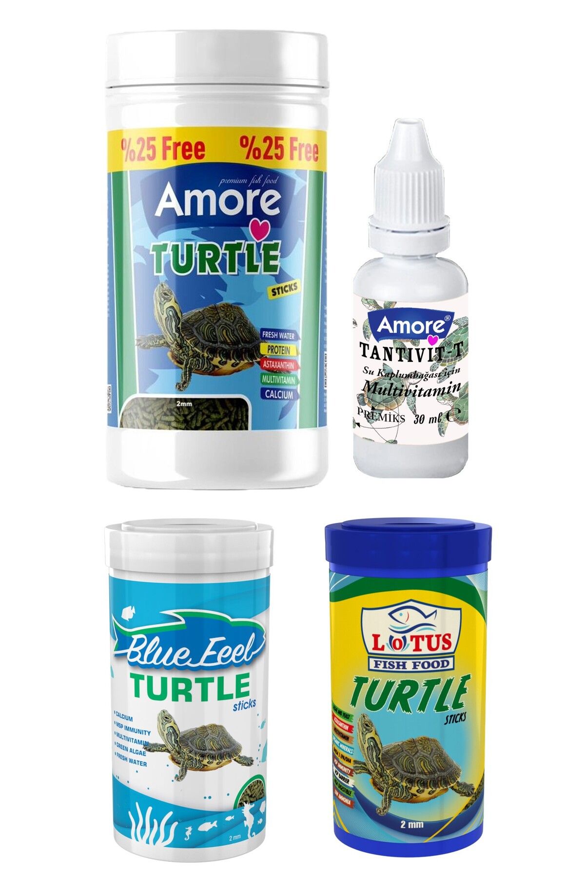 AMORE Turtle Food Sticks 125ml, Bluefeel 100ml, Lotus 100ml Su Kaplumbağası Yüzen Yemi, Multivitamin