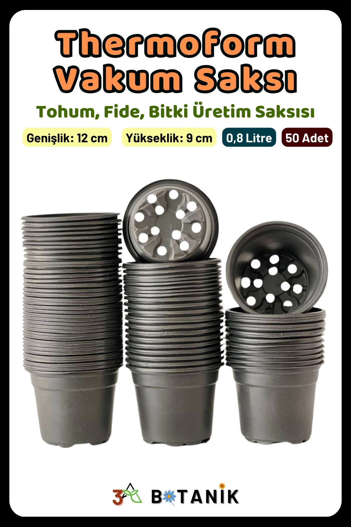 Thermoform Vacuum Pot, 12x9 cm, Production Pot, 0.8 Liter, Plant Production Pot, 50 Pieces