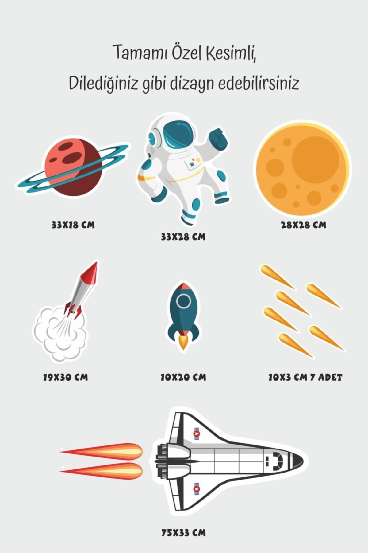 MSticker-مجموعة ملصقات رائد فضاء لطيف، مكوك الفضاء، كوكب لغرفة الأطفال 3