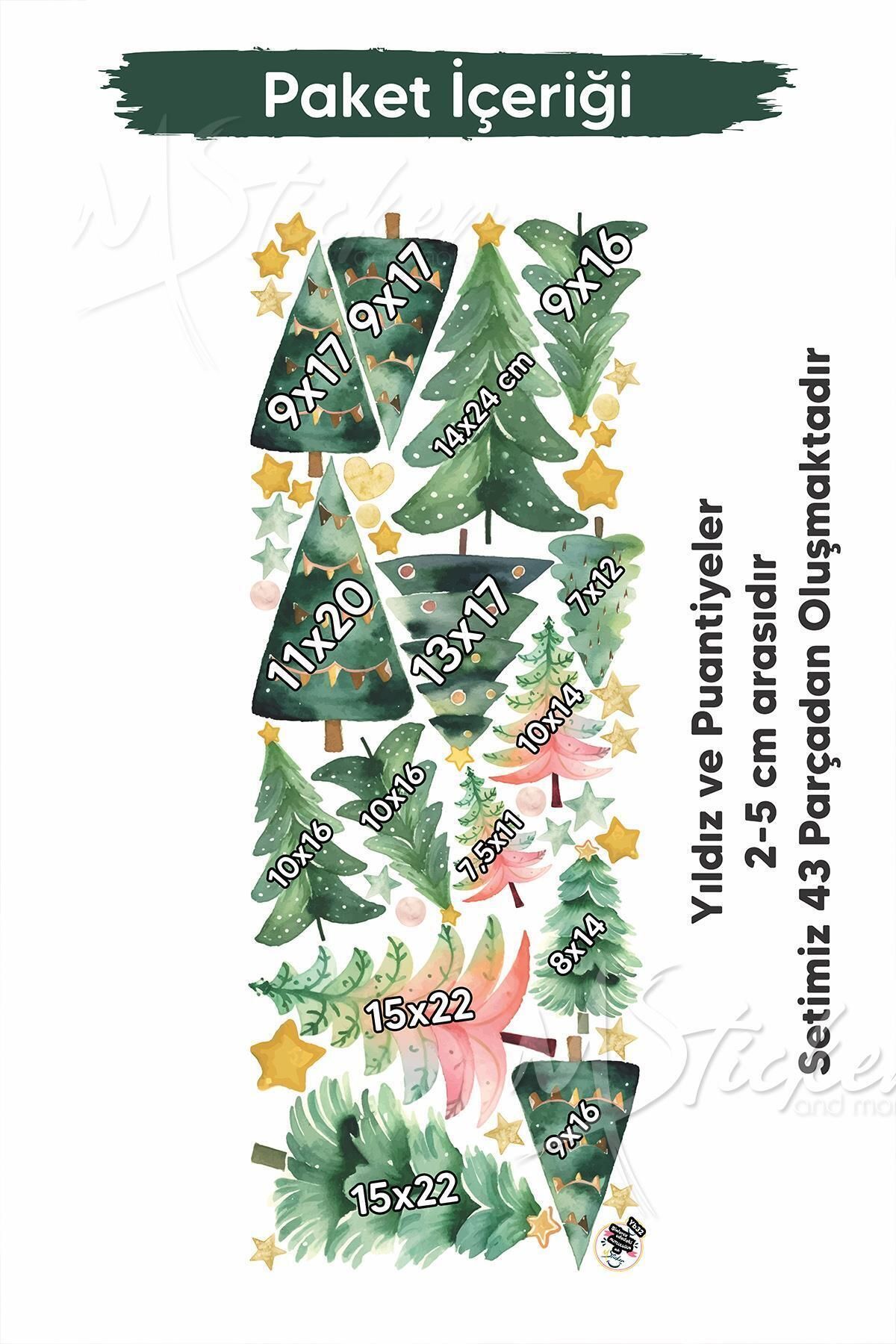 MSticker Yeni Yıl Çam Ağaçları Sticker Seti, Yılbaşı Sticker Süsü Çam Ağaçları Yıldız ve Puantiyeler fotoğrafı 2 (önizleme)