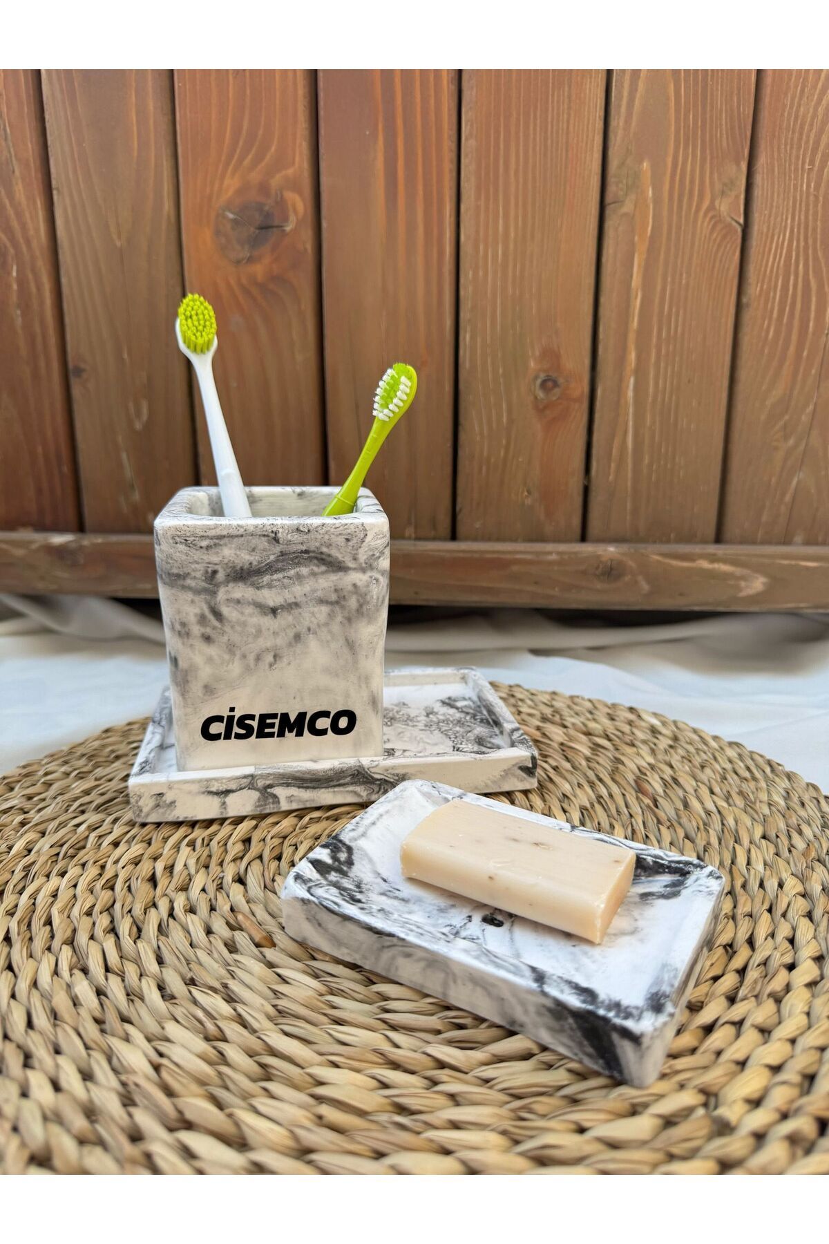 3 Piece Concrete Bathroom Set Solid Soap Dish Toothbrush Holder Decorative Presentation Tray