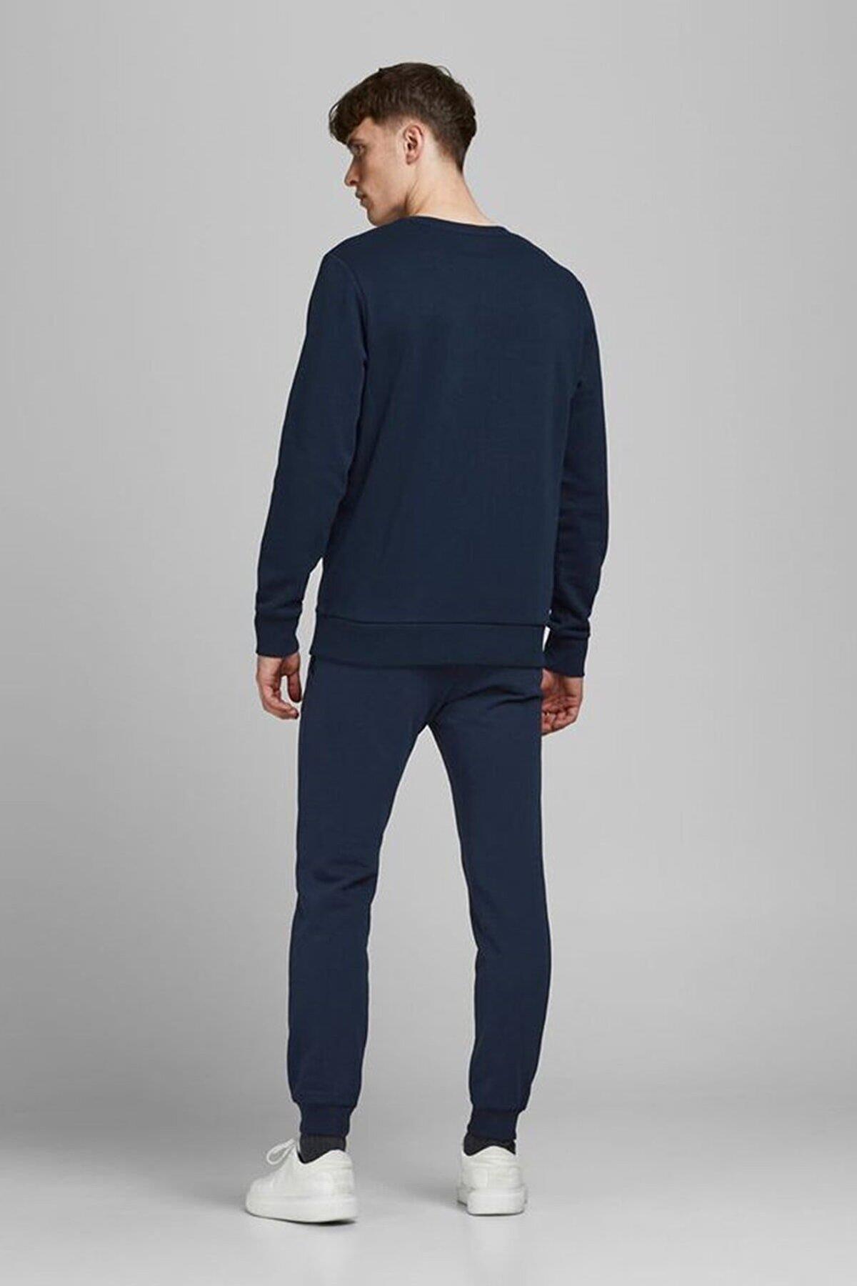 شلوار گرمکن ورزشی جک اند جونز مردانه پنبه - الاستین آبی سرمه ای  راسته       | Jack & Jones 2KEESBS32218LAC TR - تصویر 4