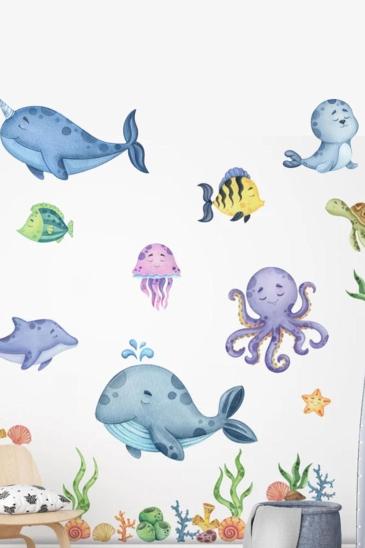 MSticker Eğitici Sevimli Deniz Hayvanları Ve Bitkiler Sticker Seti (büyük Boy)