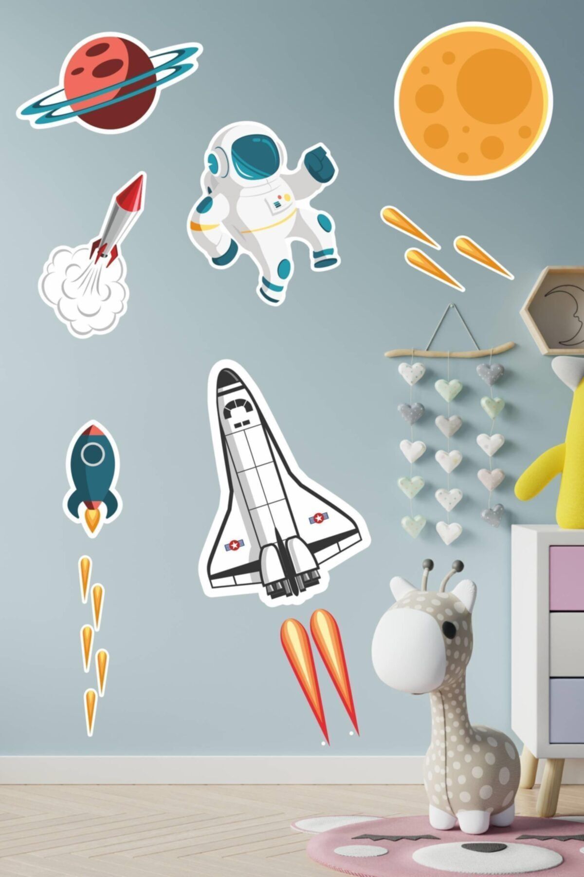 MSticker-مجموعة ملصقات رائد فضاء لطيف، مكوك الفضاء، كوكب لغرفة الأطفال 2