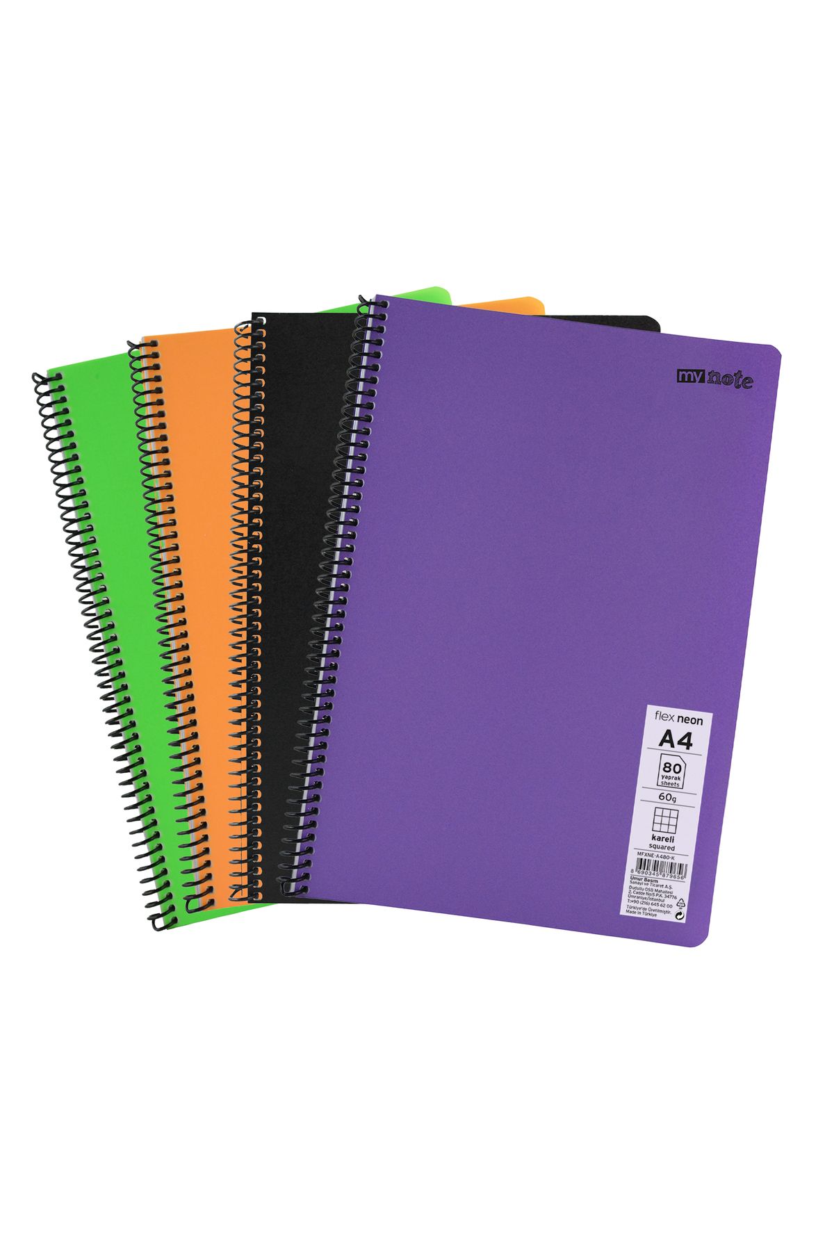 Mynote-Flex Neon A4 - 80 Sheets 2 Plaids and 2 Lines Notebook Set 2