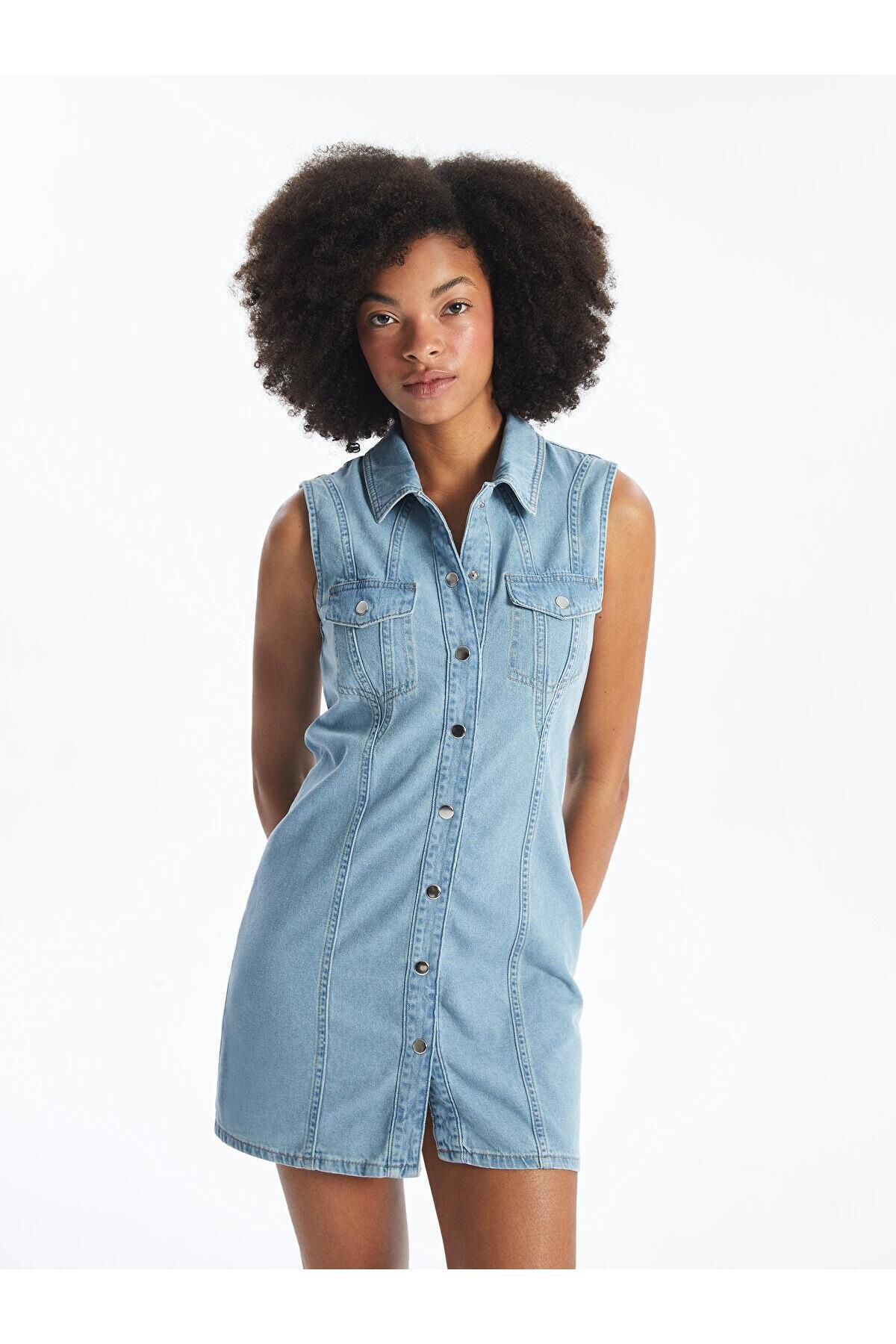 LC Waikiki-Rochie cămașă Jeans de damă albastru deschis - XSIDE 2