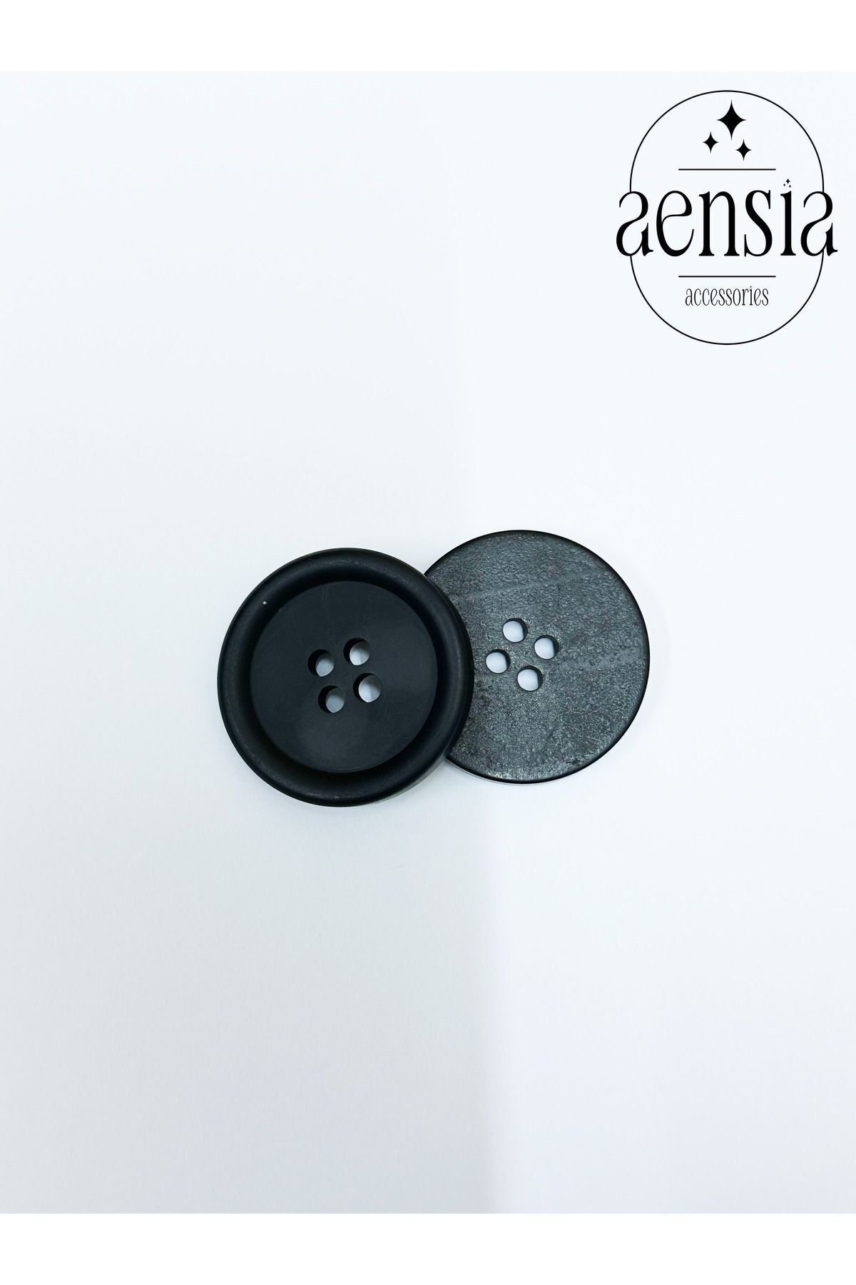 aensia-Black Matte Large Size Polyester 4-Hole Button Coat Trench Jacket Button 60 Sizes - Pack of 3 4