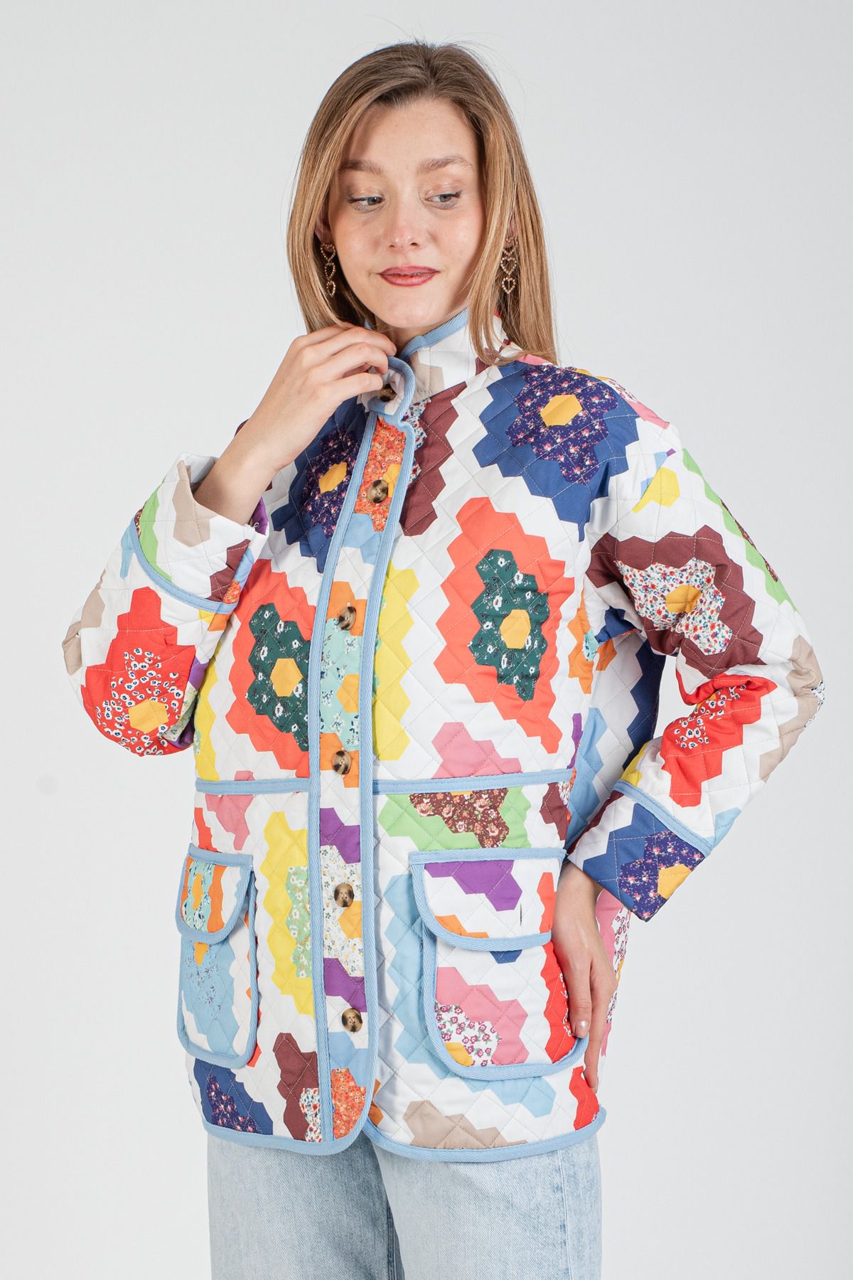 Hatun Atila-Hatunatila Patterned Quilted Jacket with Pockets - 7656-4 2