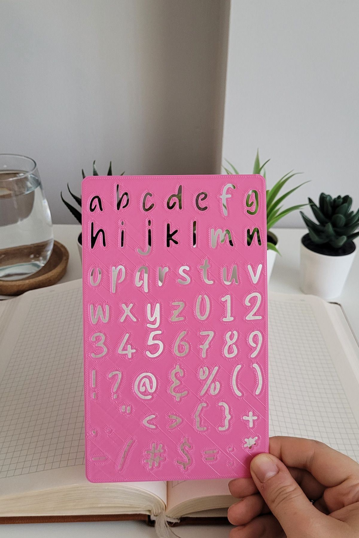 Karmelom Studio-Handwriting Letter Template Ruler Set - Bullet Journal Large and Small Letter Double Pink Set (17,5X10) 3