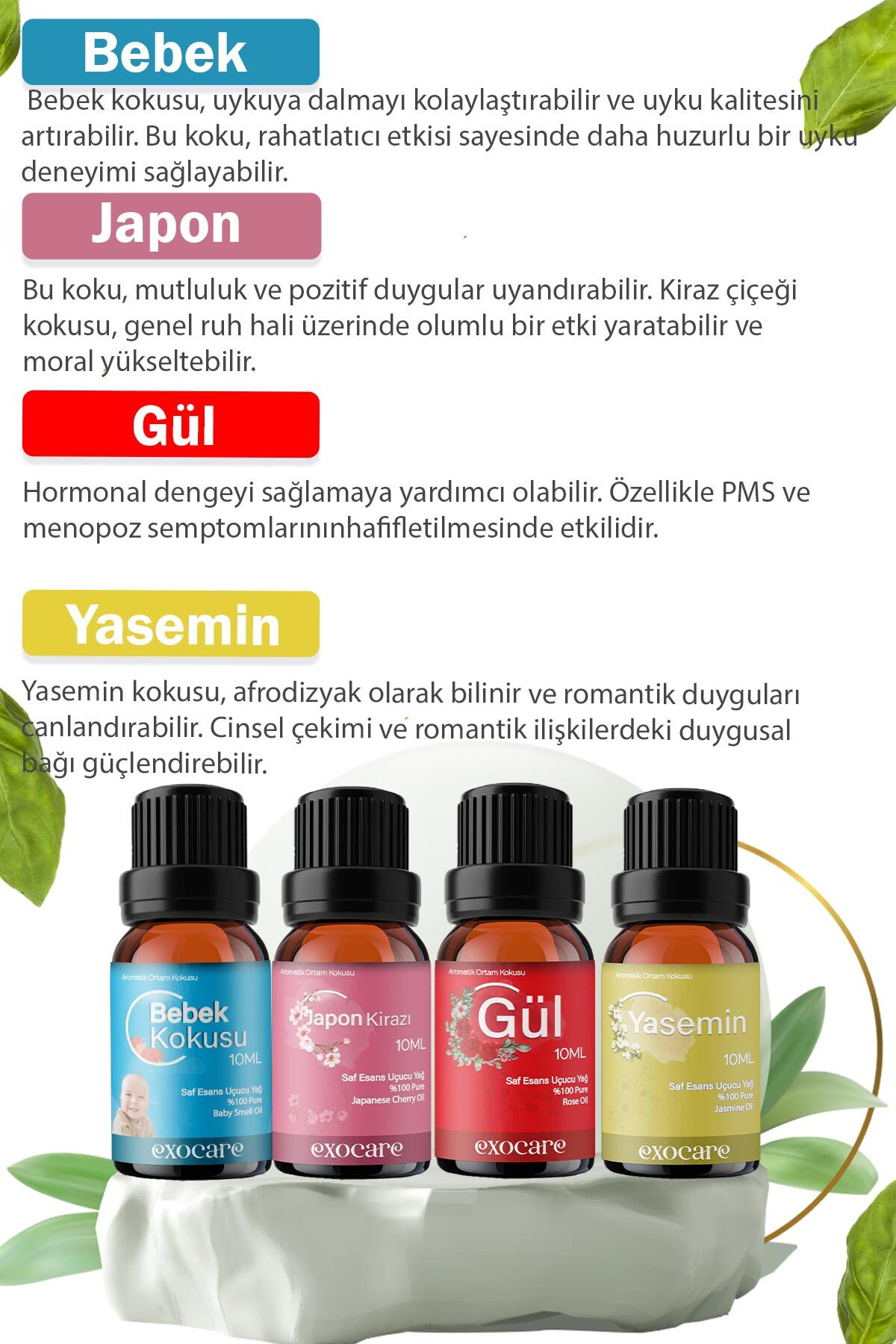 exocare Bebek ,Japon Kirazı,Yasemin,Gül Buhurdanlık Difüzör Yağı,oda banyo ve dolap parfümü,Kokus 10ml fotoğrafı 3 (önizleme)