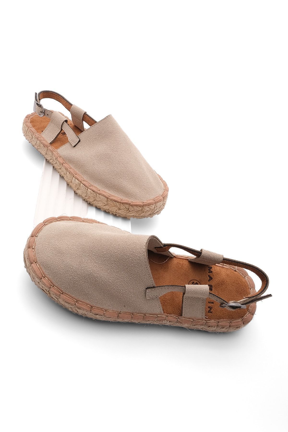 Marjin-Damen Espadrilles mit Strohdetail und geschlossener Vorderseite, Alltagssandalen Dokez Beige 2