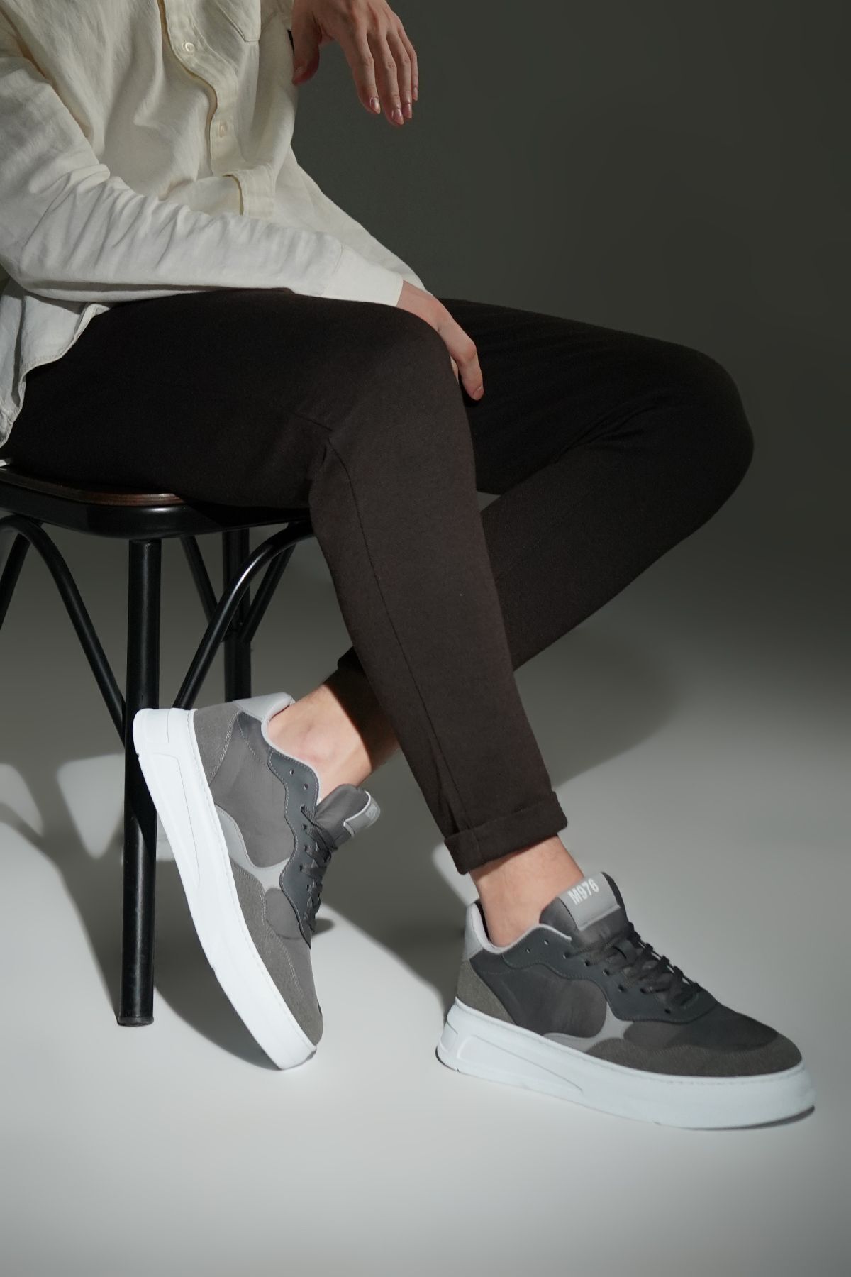 Marjin-Men's Sneakers Thick Sole Lace-Up Sports Shoes Taser Gray 3