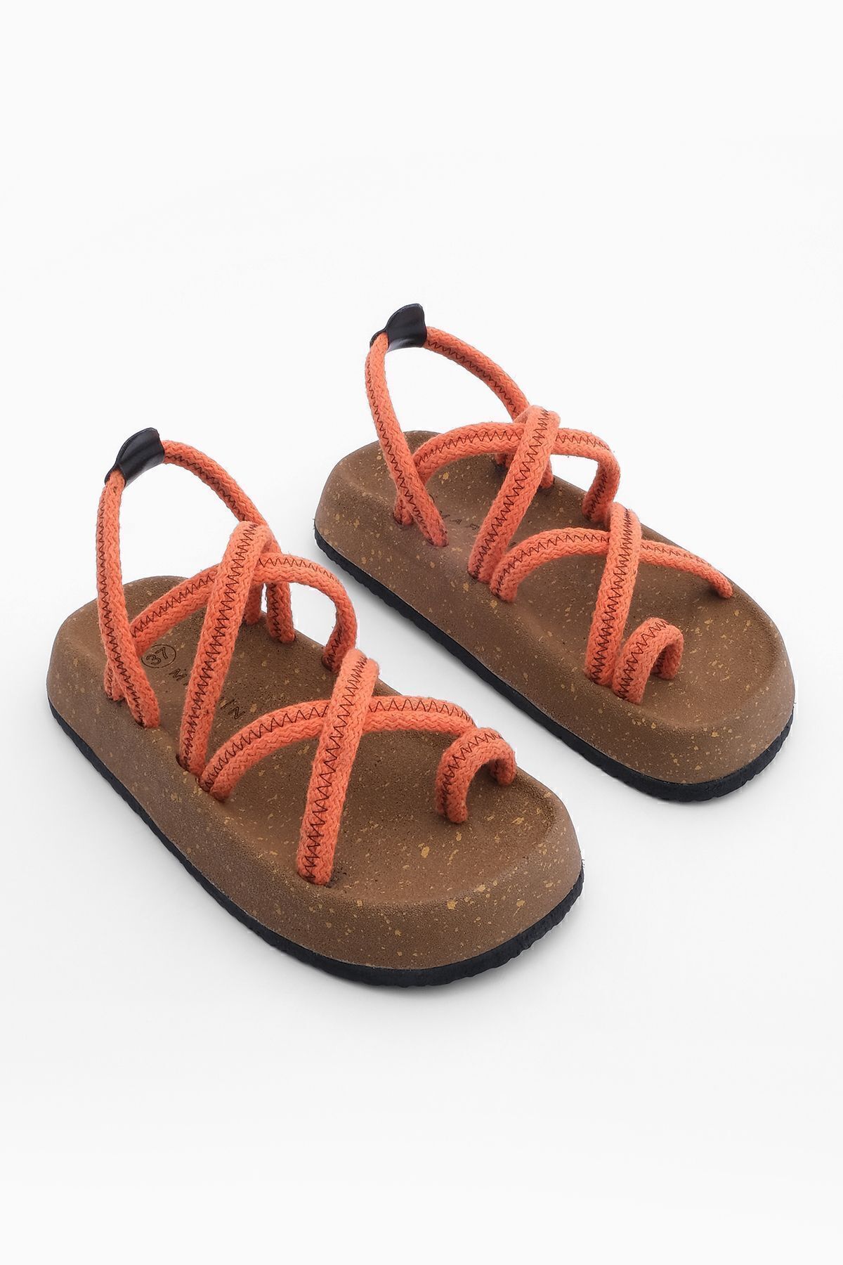 صندل نارنجی زنانه طناب پنبه ای کف قارچ الگوی فلیپ tack cross band daily sandals Marjin
