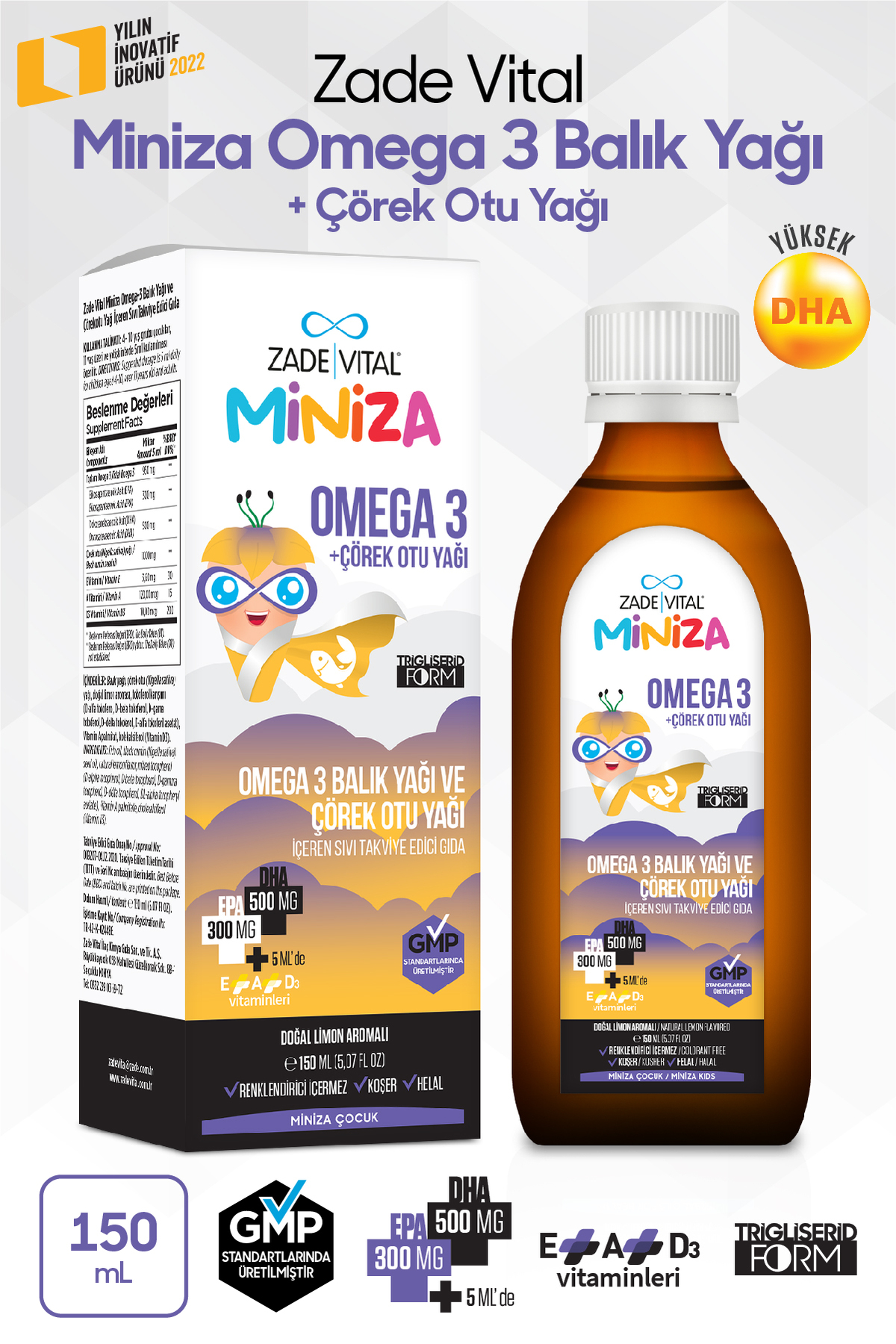 Zade Vital Miniza Omega 3-Çörek Otu Yağı İçerikli Sıvı Takviye
