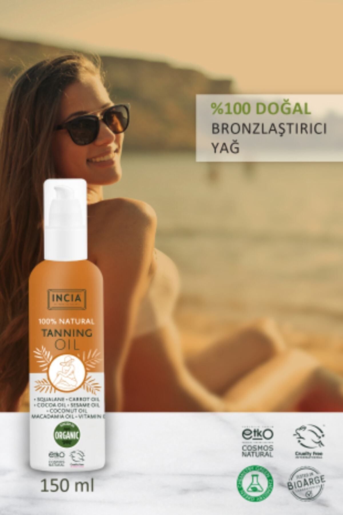 روغن 100% طبیعی برنزه کننده ارگانیک روغن آووکادو برنزینگ شدید کاکائو کنجد هویج 150 میلی لیتر INCIA
