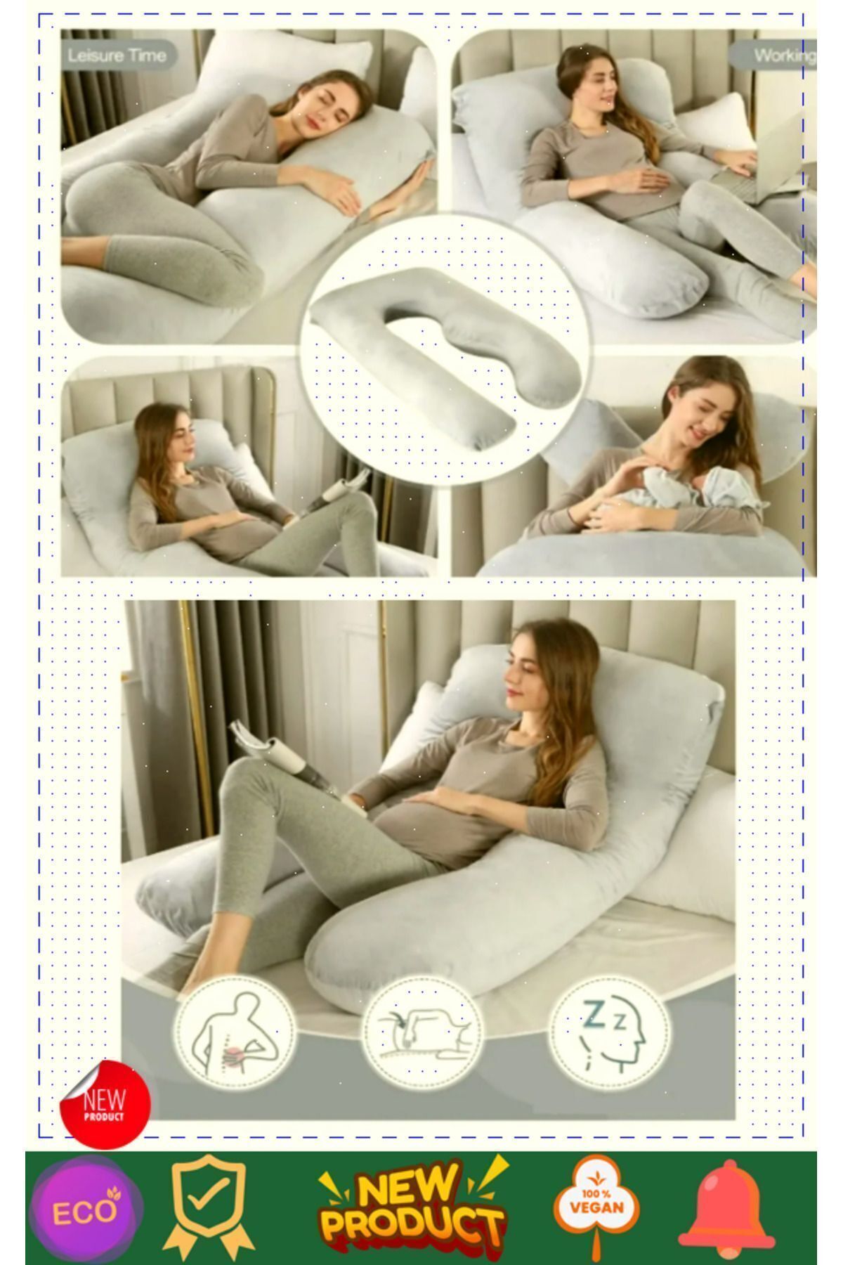 OMZ 5 Farklı Bölge Destekli Hamile Yastığı Fermuarlı Emzirme Minderi Hamile Uyku Yastıgi Hamile Destek fotoğrafı 7 (önizleme)