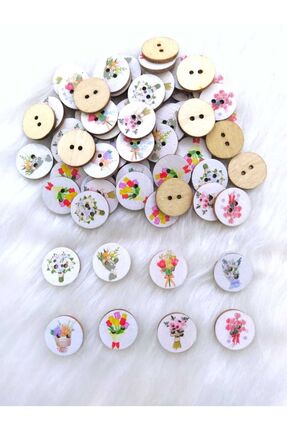 Zedhobi 20 Adet 20 Mm Yuvarlak Ahşap Lavanta Karışık Çiçek Buketleri Desenli ...