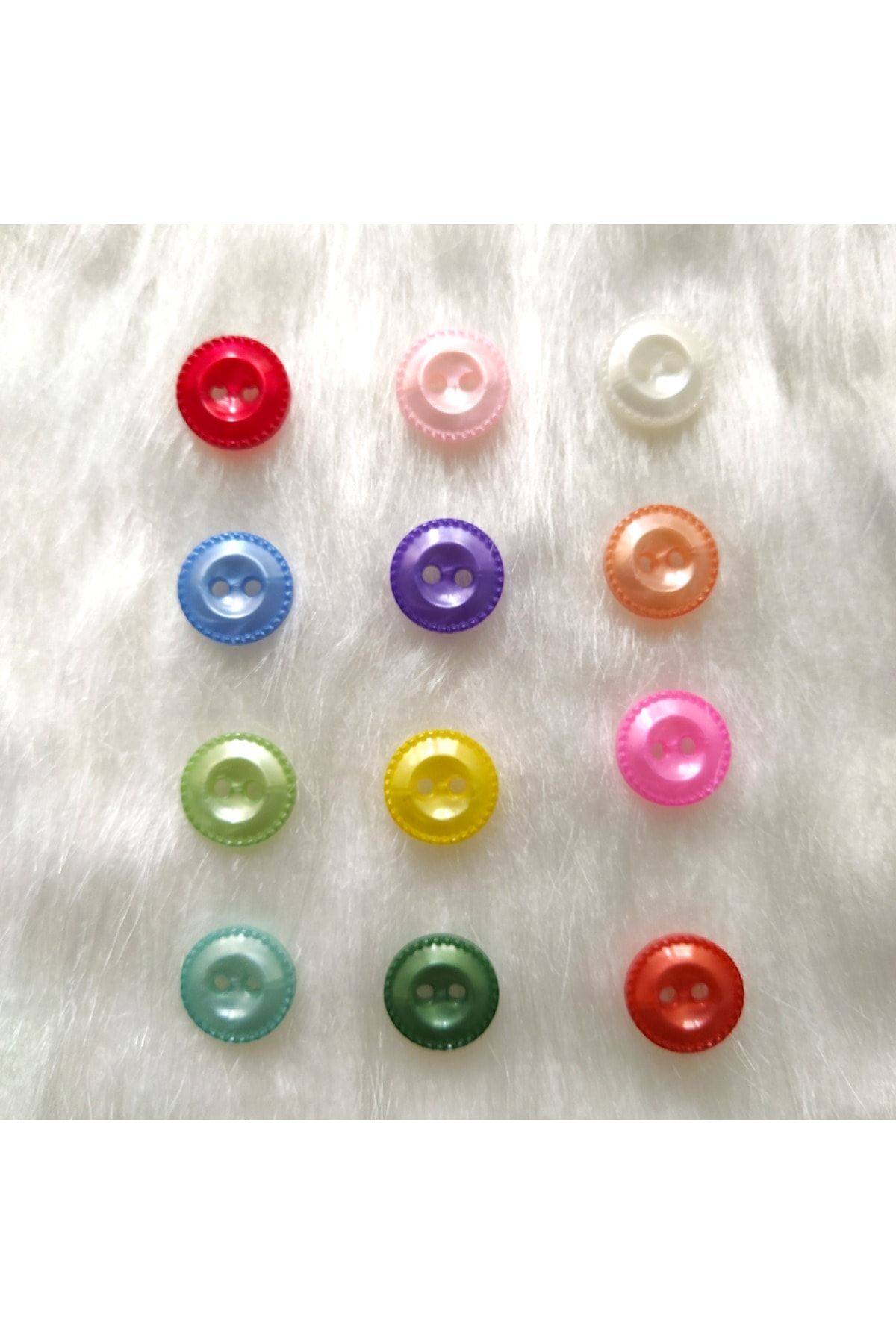 24Pcs Two Holes Round Plastic Mixed Color Edges Serrated Button