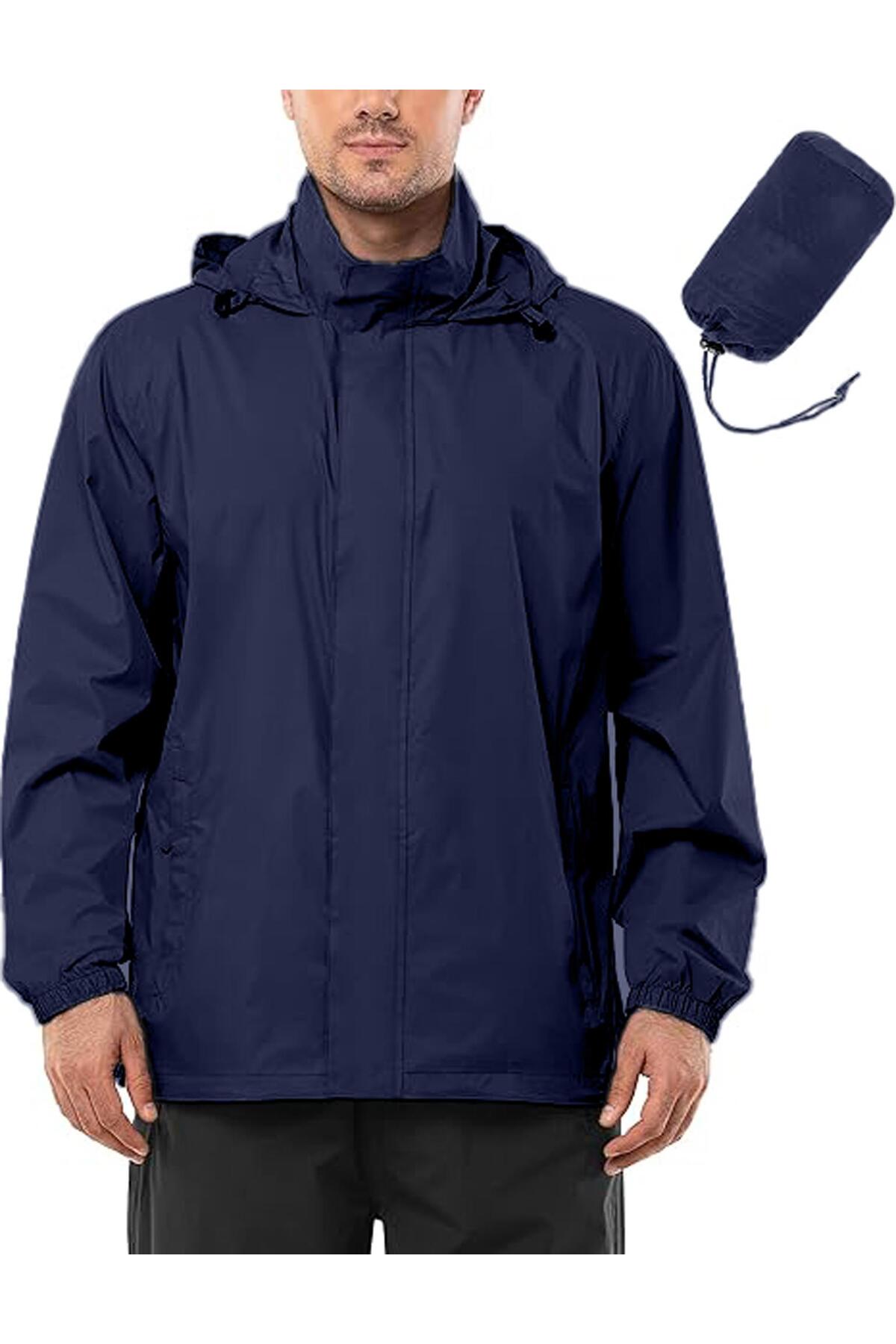 Men's Pro Lightweight Hooded Collar Concealed Inner Lining Easy Pack Windbreaker Raincoat