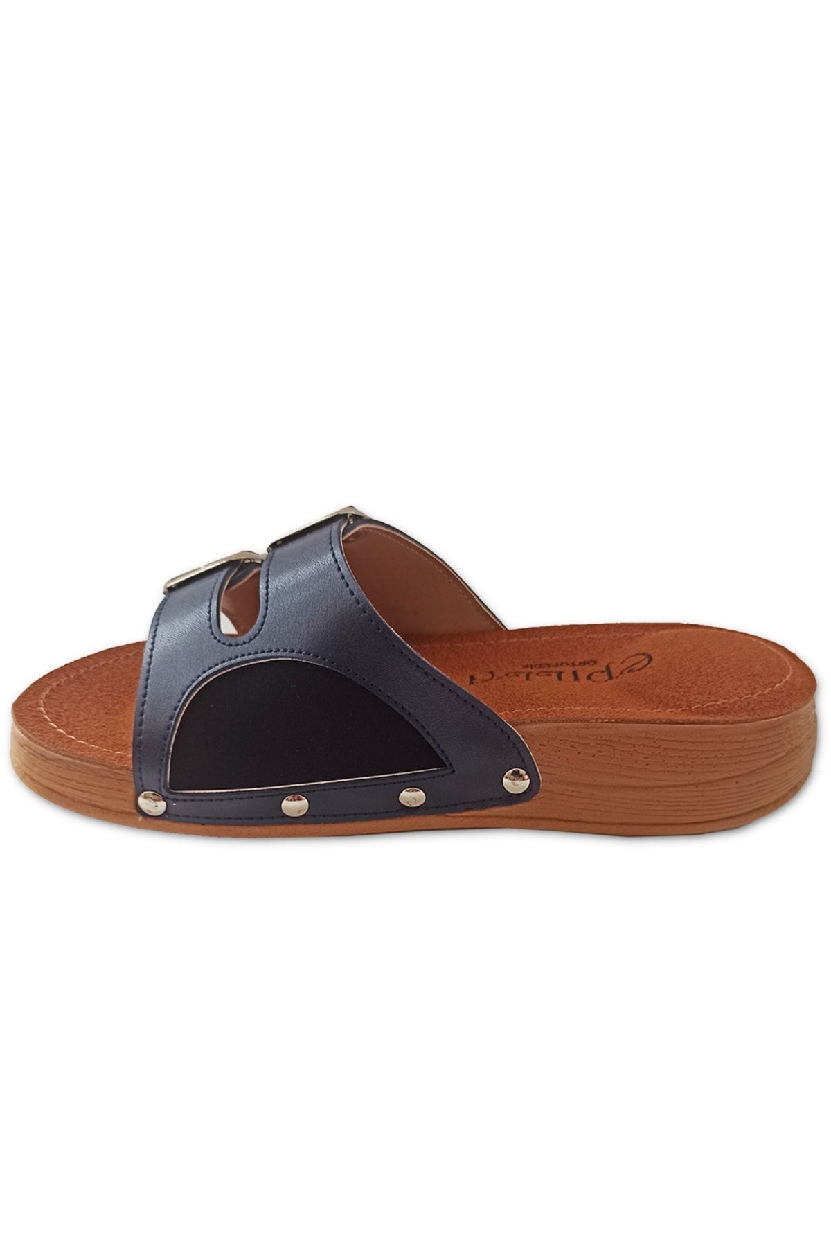 Epilla-Women's Navy Blue Double Buckle Full Orthopedic Daily Epin Heel Spur Slippers 6