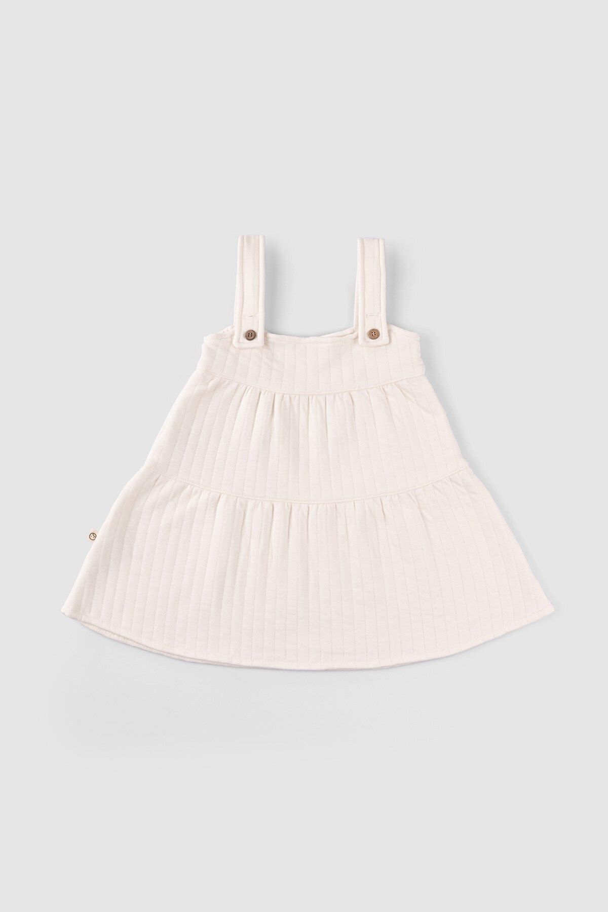 Little Gusto Organik Pamuklu Kapitone Katlı Bebek Jile Elbise Krem fotoğrafı 3 (önizleme)