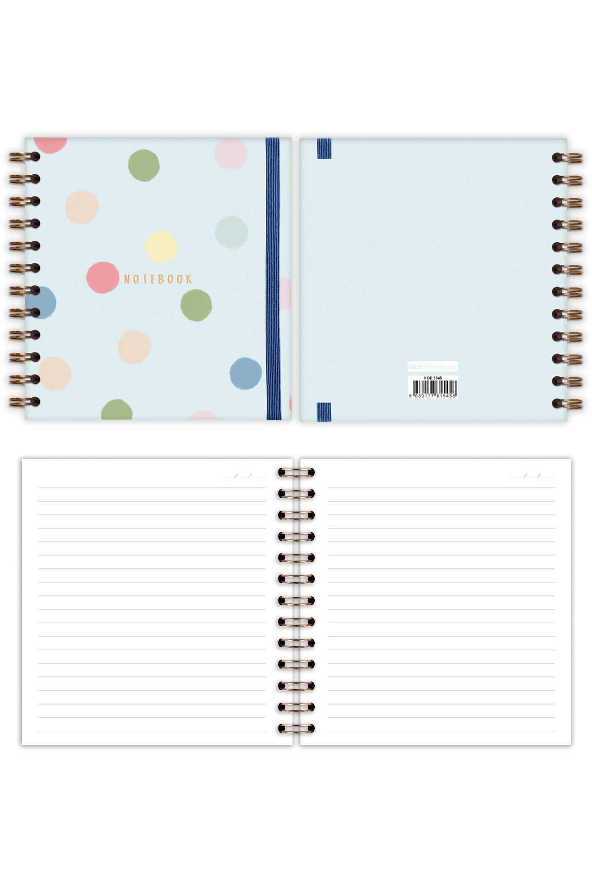 Matt Notebook-15x15 cm Square Polka Dot - Set of 2 Spiraled lined Undated Notepad 8