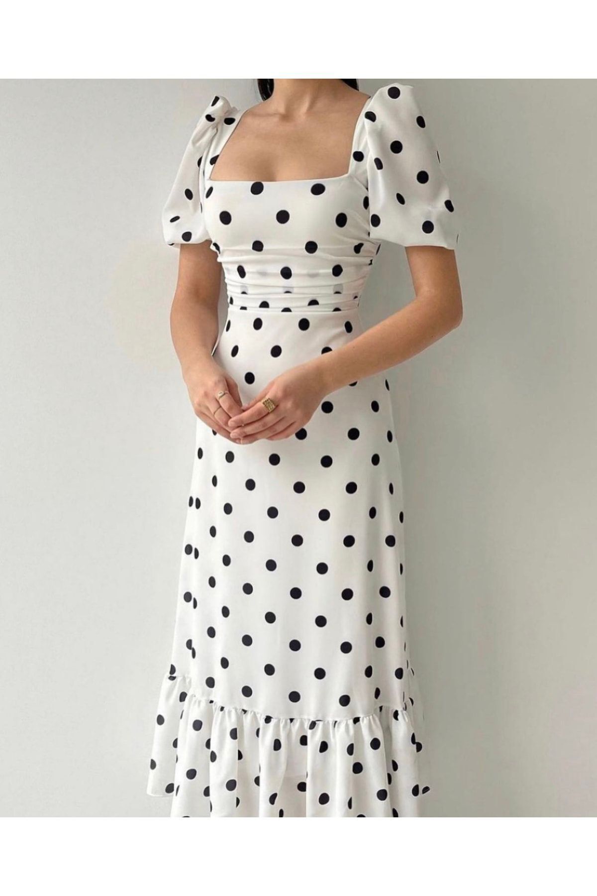 My Bella-Rochie albă cu buline cu gât pătrat 2