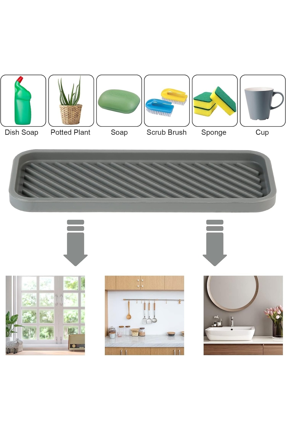 EcoFast Silikon Yağdanlık Yağlık Standı Altlık, Çok Amaçlı Organizer Sunumluk ,Sabunluk Altlığı , 23x10 Cm