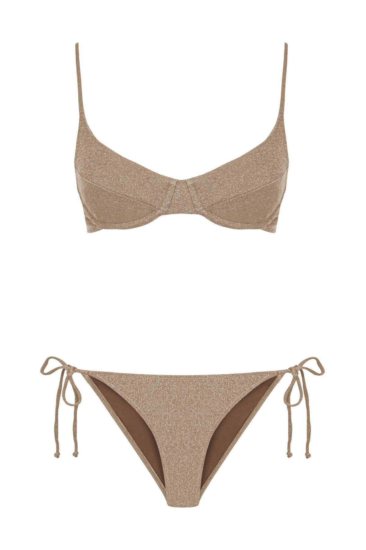 AQUELLA Lurex Büzgülü Balenli Vizon Bikini Takım