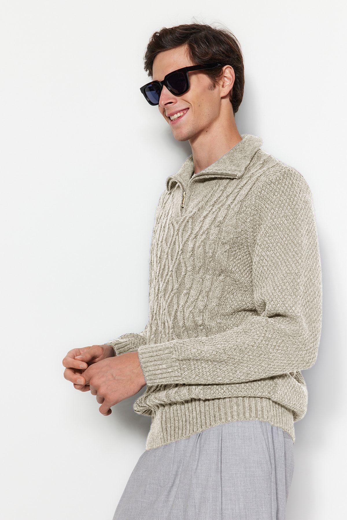 Trendyol Collection-Ecru Regular Half Rollkragenpullover aus Haarstrick TMNAW24KZ00047 12