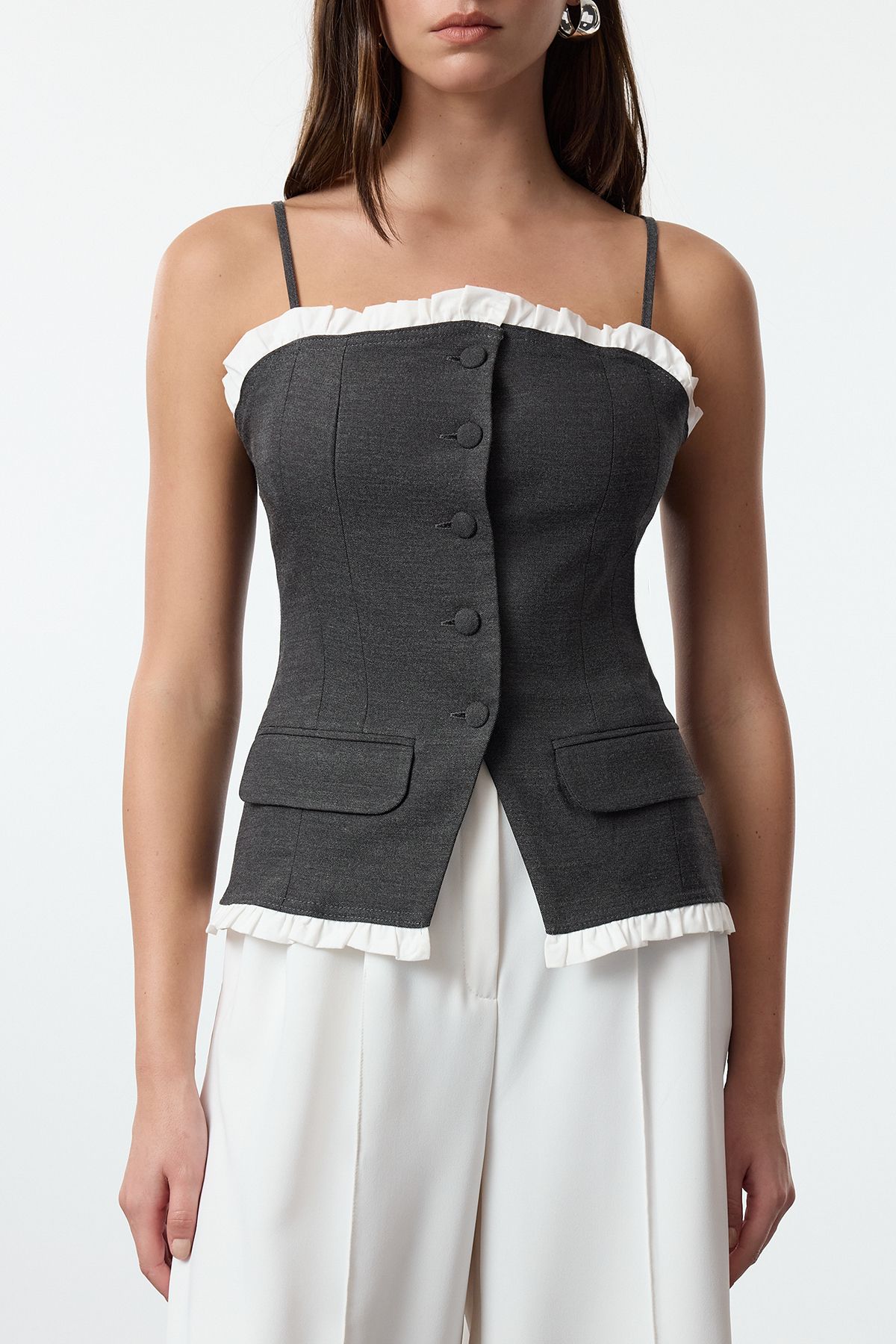 Trendyol Collection-Strappy Anthracite Woven Vest - Twoaw25Ye00057 4