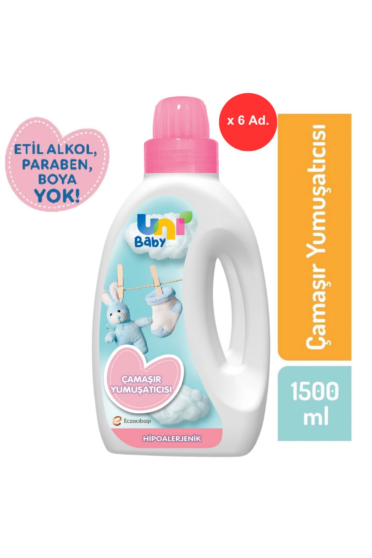 Uni Baby Çamaşır Yumuşatıcı, Hipoalerjenik, 6 Adet x 1500 ml