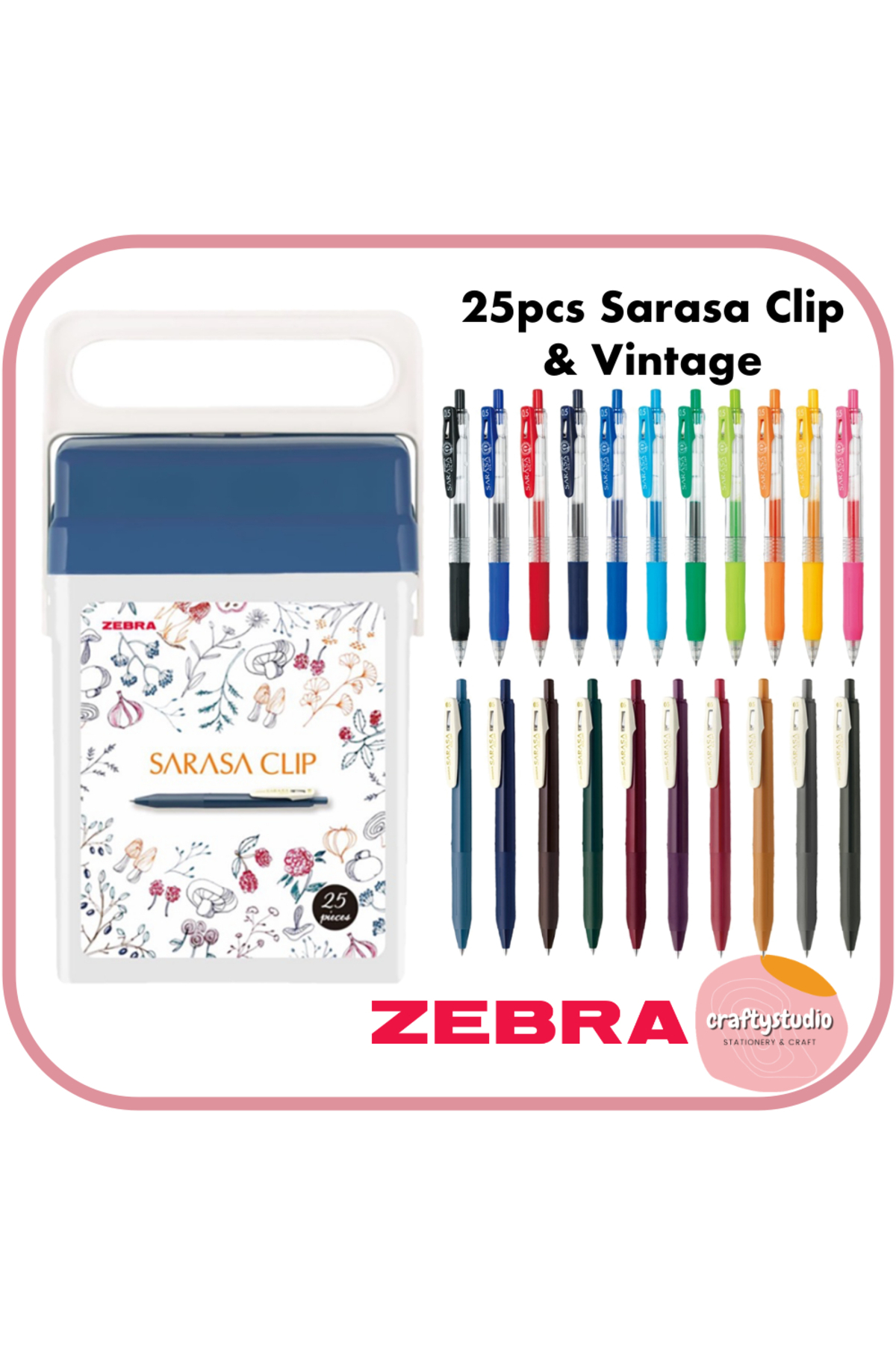 Zebra Sarasa 0.5mm Z Box 25'li Jel Kalem Seti Plastik Çantalı Set