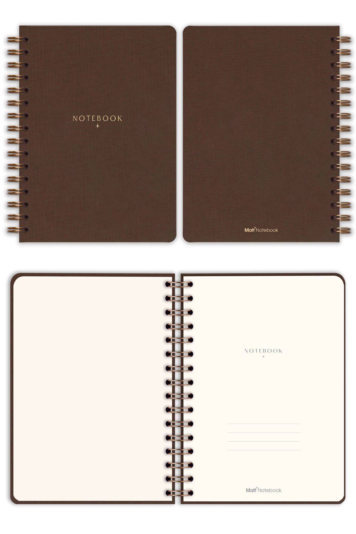 Matt Notebook-15x21 cm SpirAl Linen NotepAd - Brown A5 6