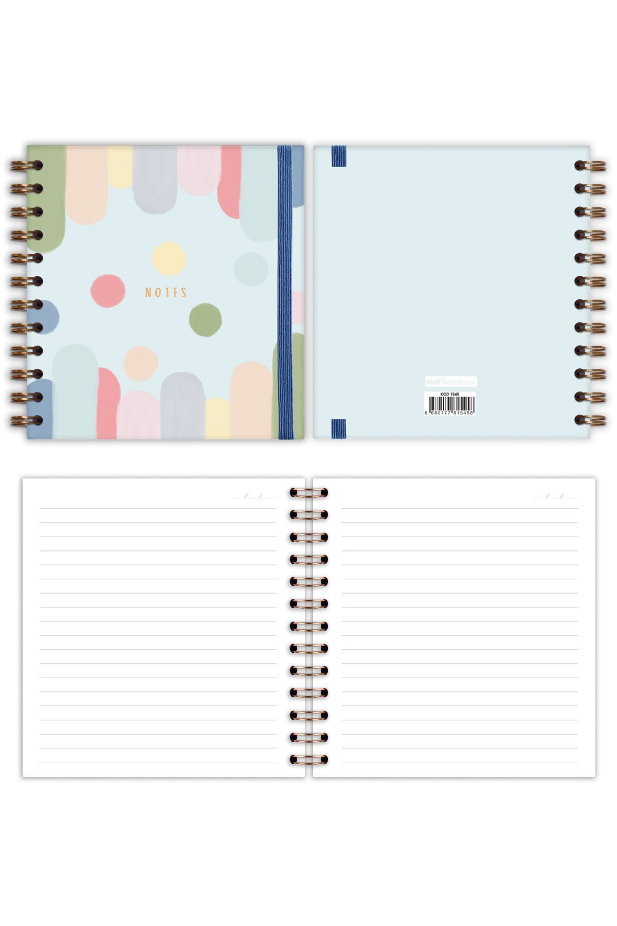 Matt Notebook-15x15 cm Square Polka Dot - Set of 2 Spiraled lined Undated Notepad 7