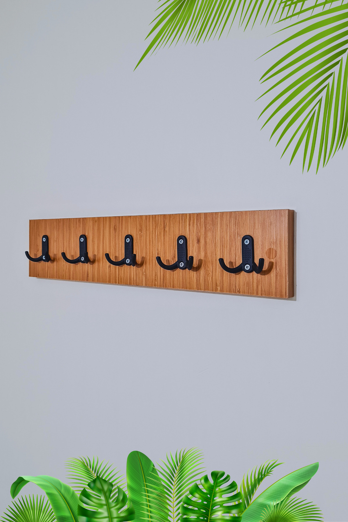 Green Life Design Bambu - Siyah Portmanto Duvar Askılığı Modern Elbise Askılığı 5'li Metal Askılıklı