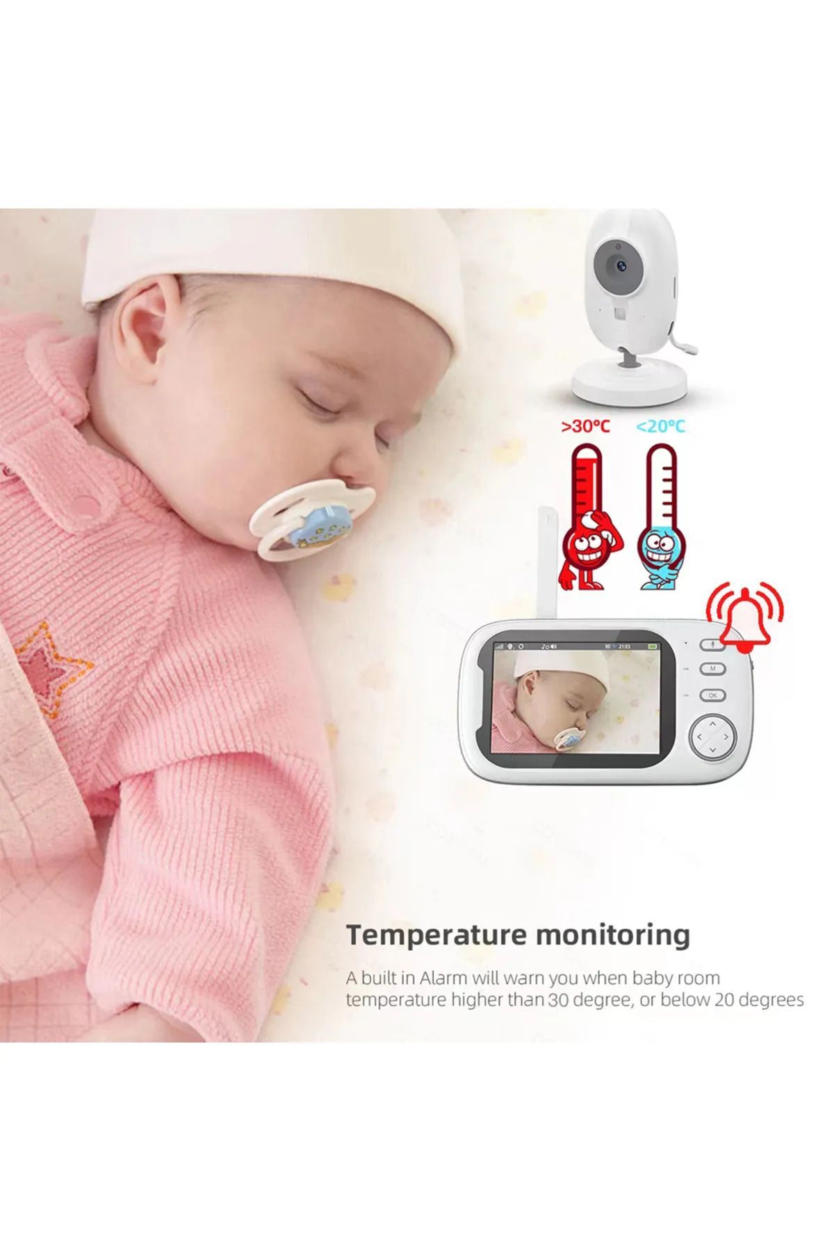 solutions technology Bebek Monitörü LCD Ekranlı | Gece Görüşlü İzleme Kamerası | 8 Ninni ve Oda Isı Kontrollü Sistem fotoğrafı 5 (önizleme)