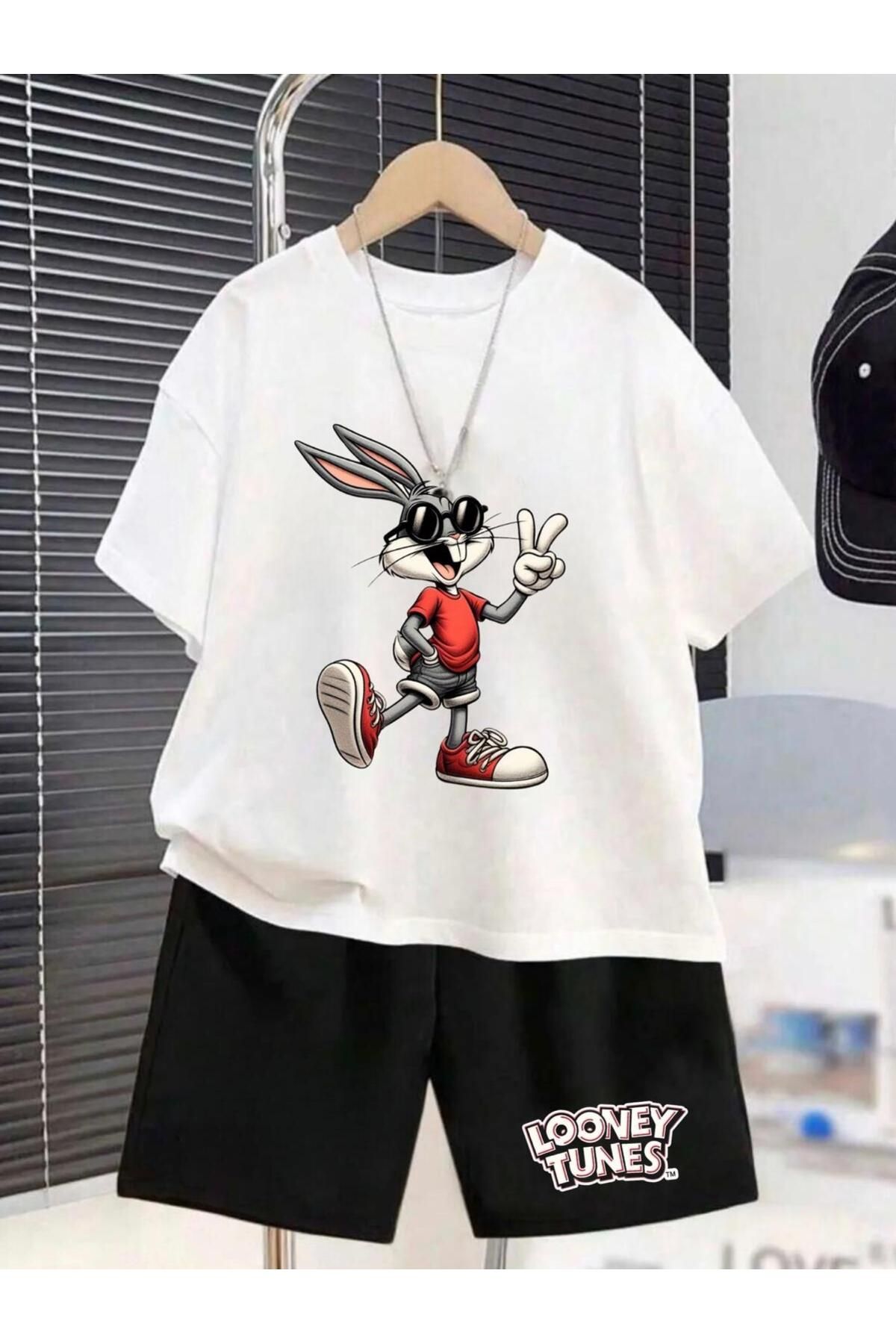 Massgai Set Tricou Și Pantaloni Scurți Pentru Copii Cu Imprimeu Bugs Bunny Looney - 100% Bumbac Unisex - 5–6 years