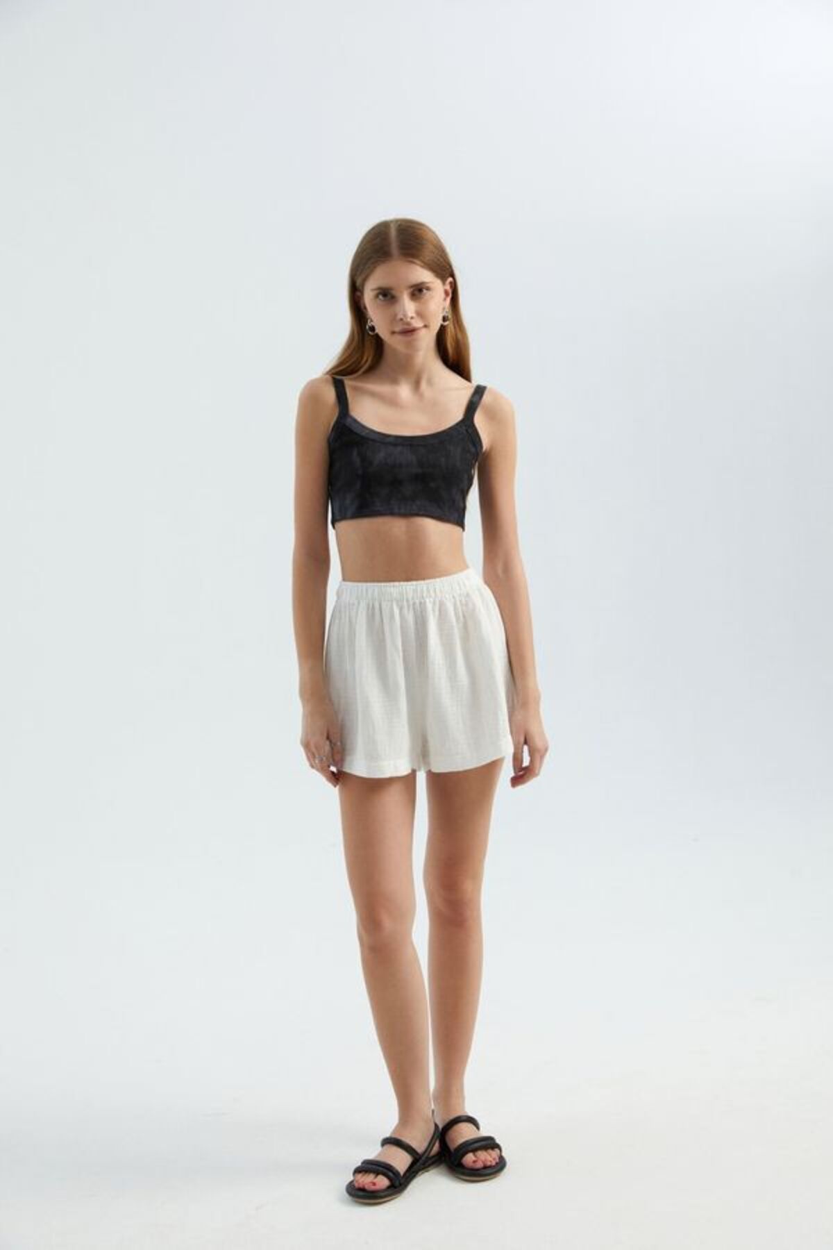 Hiccup-High Elastic Waist Linen Shorts 5