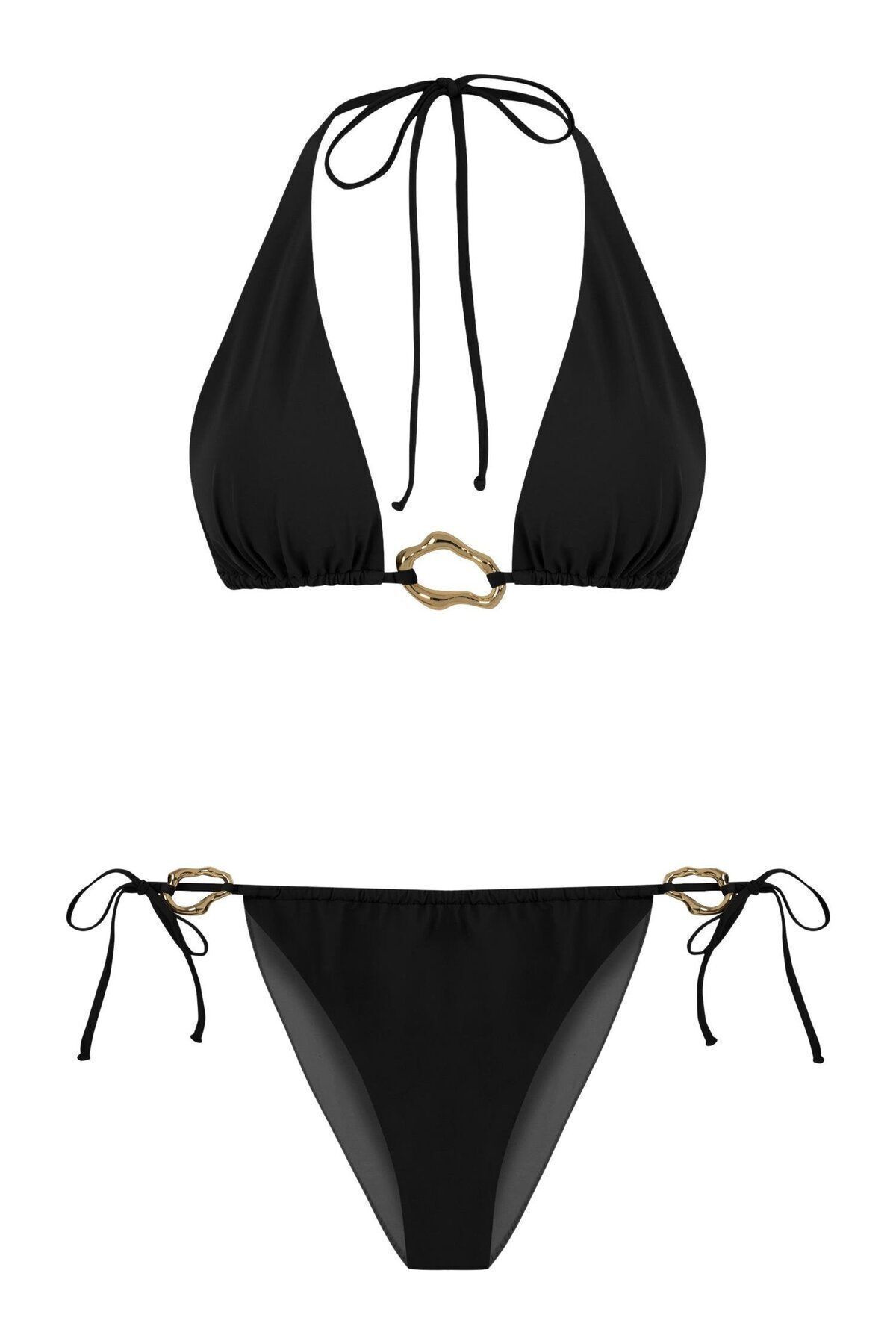 AQUELLA Aksesuarlı Siyah Üçgen Bikini Takım