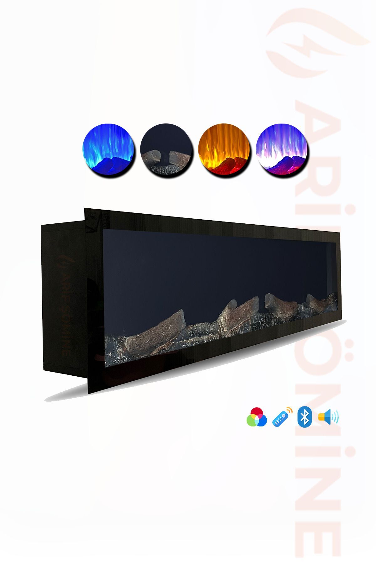 Dekoratif Elektrikli Yapay Şömine - 180x35x18 Cm - Kumanda, Sabit Çıtırtı Sesi Ve Bluetooth Hoparlör 5